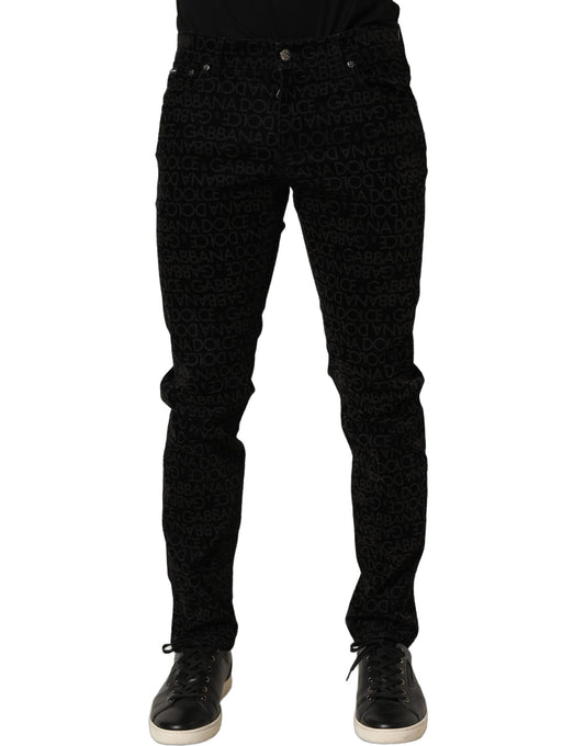 Dolce & Gabbana Black Logo Monogram Cotton Slim Denim Jeans