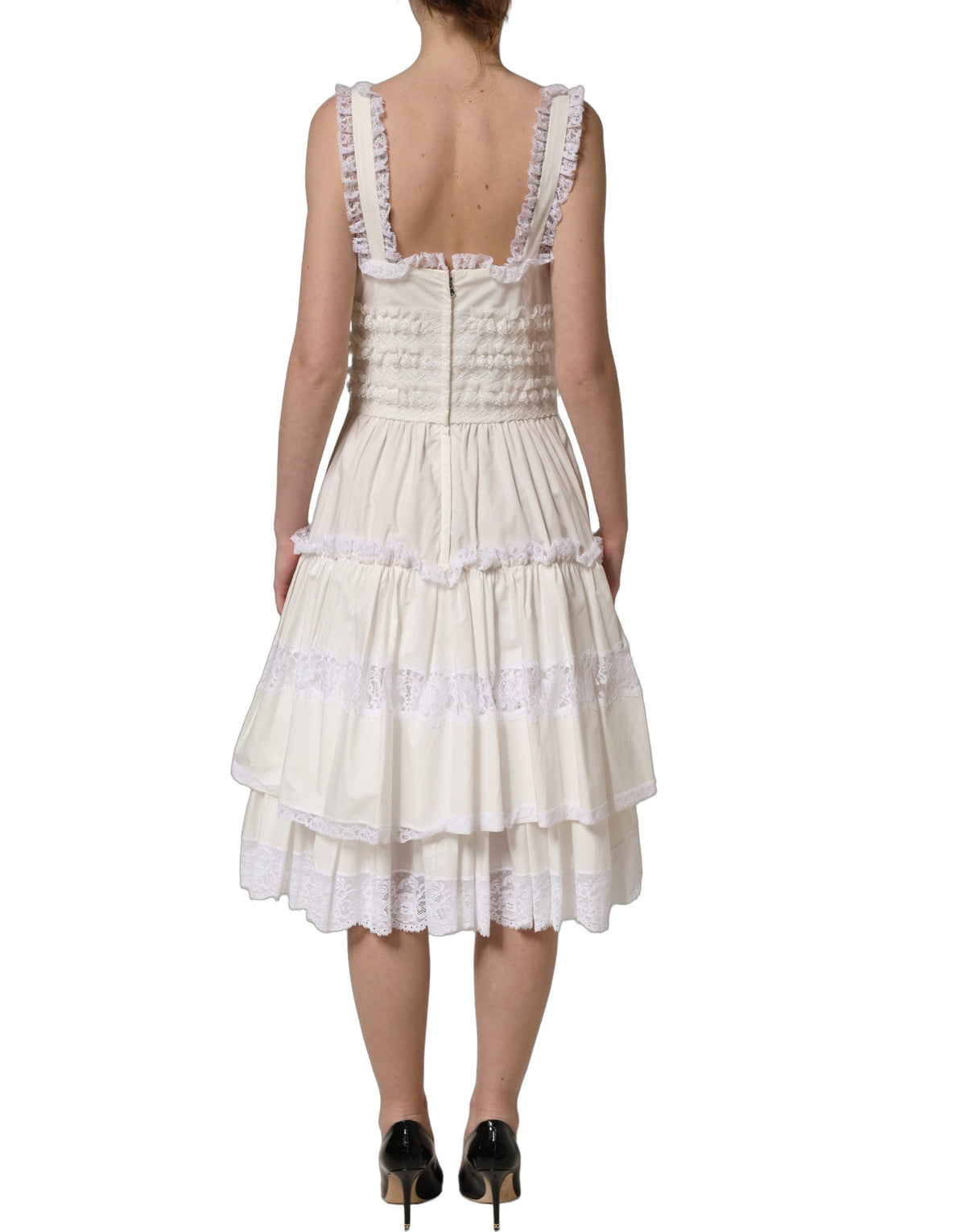 Dolce & Gabbana weißes Baumwollpopeline-Midirüschenkleid