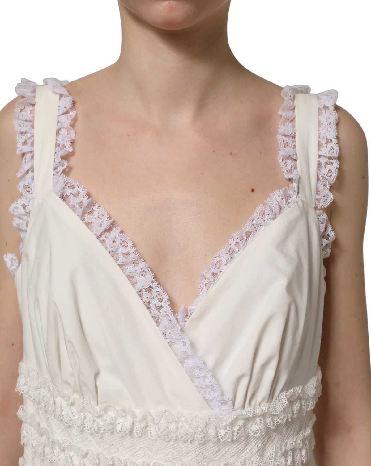 Dolce & Gabbana weißes Baumwollpopeline-Midirüschenkleid