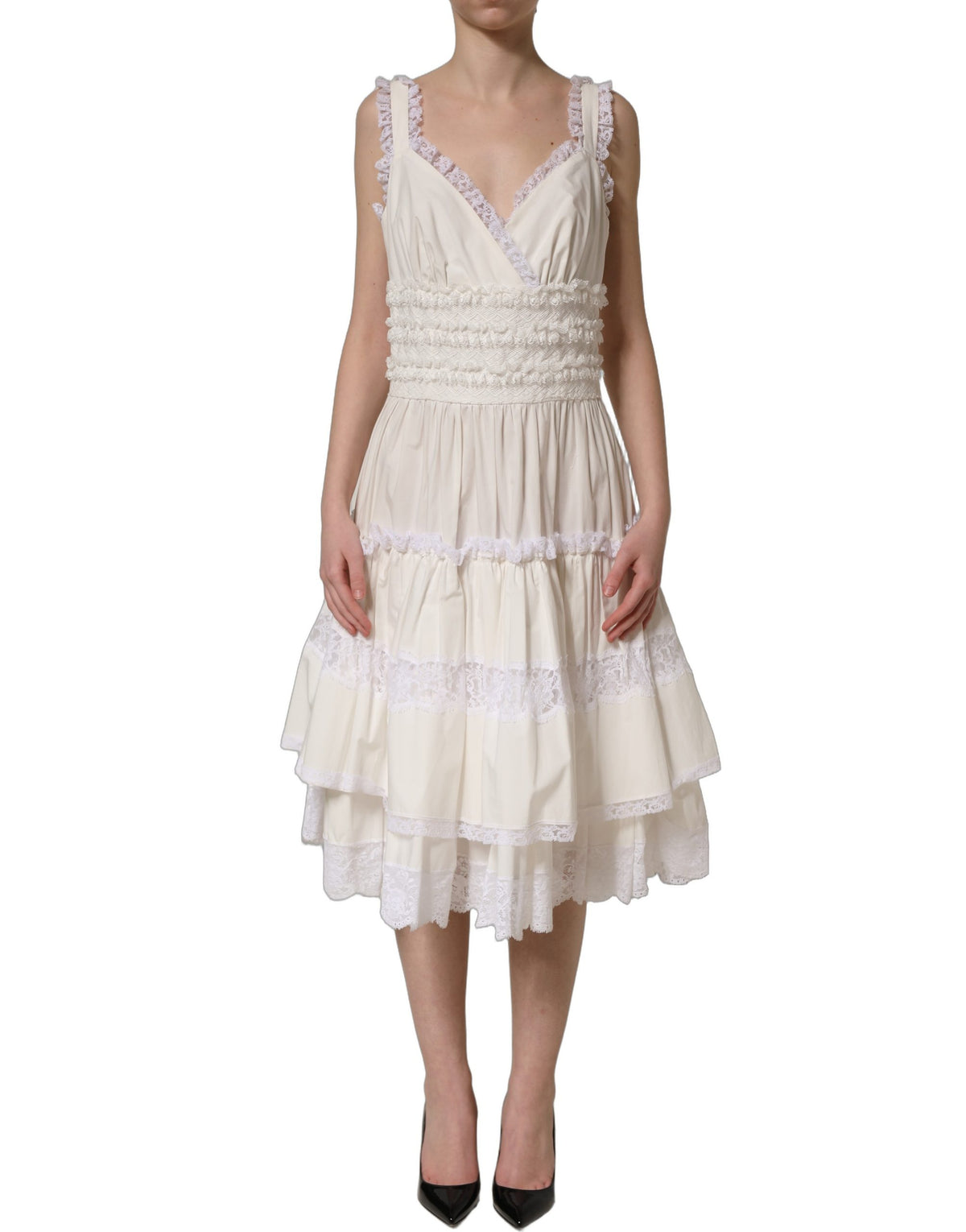 Dolce & Gabbana weißes Baumwollpopeline-Midirüschenkleid