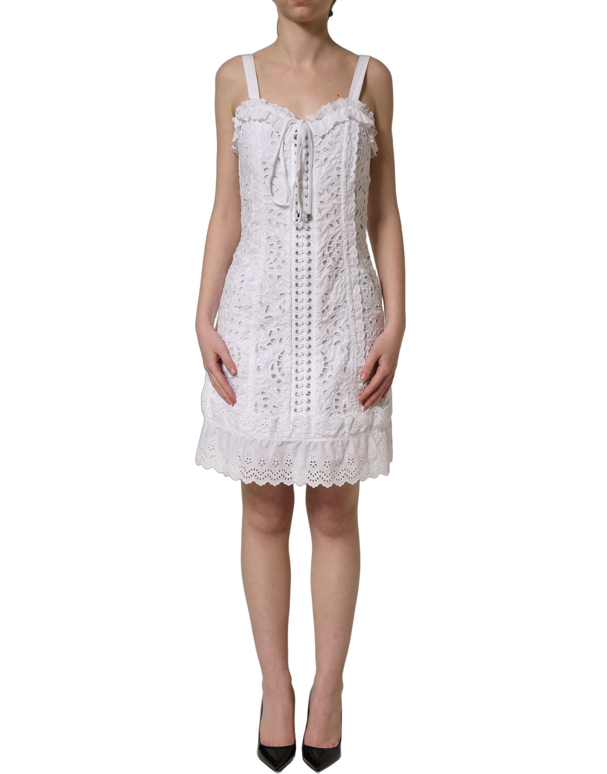 Dolce & Gabbana Mini-Kleid aus weißer Baumwolle mit Broderie Anglaise