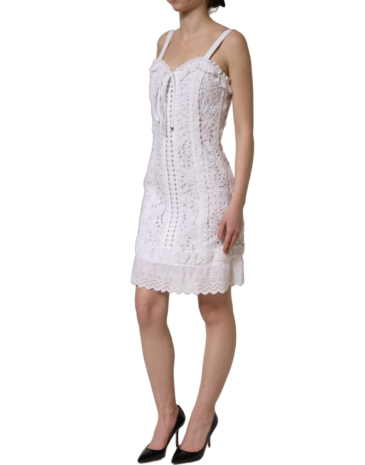 Dolce & Gabbana Mini-Kleid aus weißer Baumwolle mit Broderie Anglaise