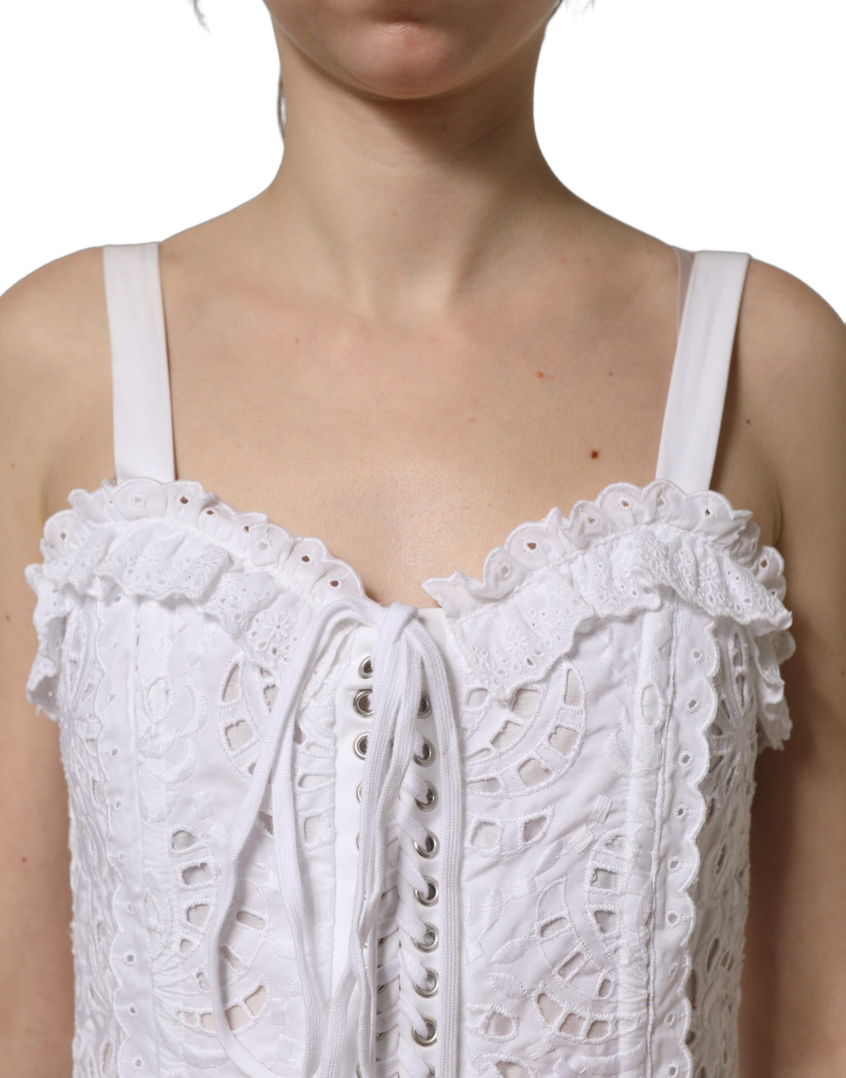 Dolce & Gabbana Mini-Kleid aus weißer Baumwolle mit Broderie Anglaise