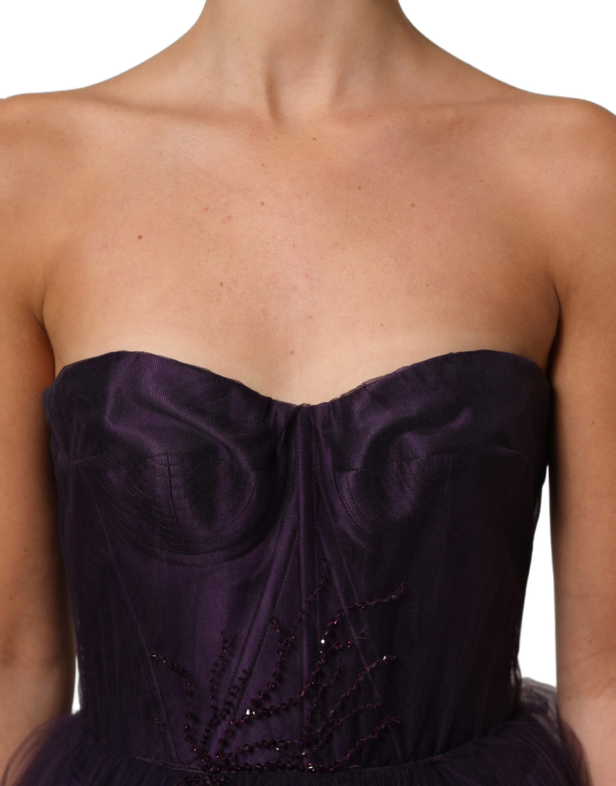 Dolce & Gabbana Lila Lang Abendkleid aus gestuftem Tüll und Seide