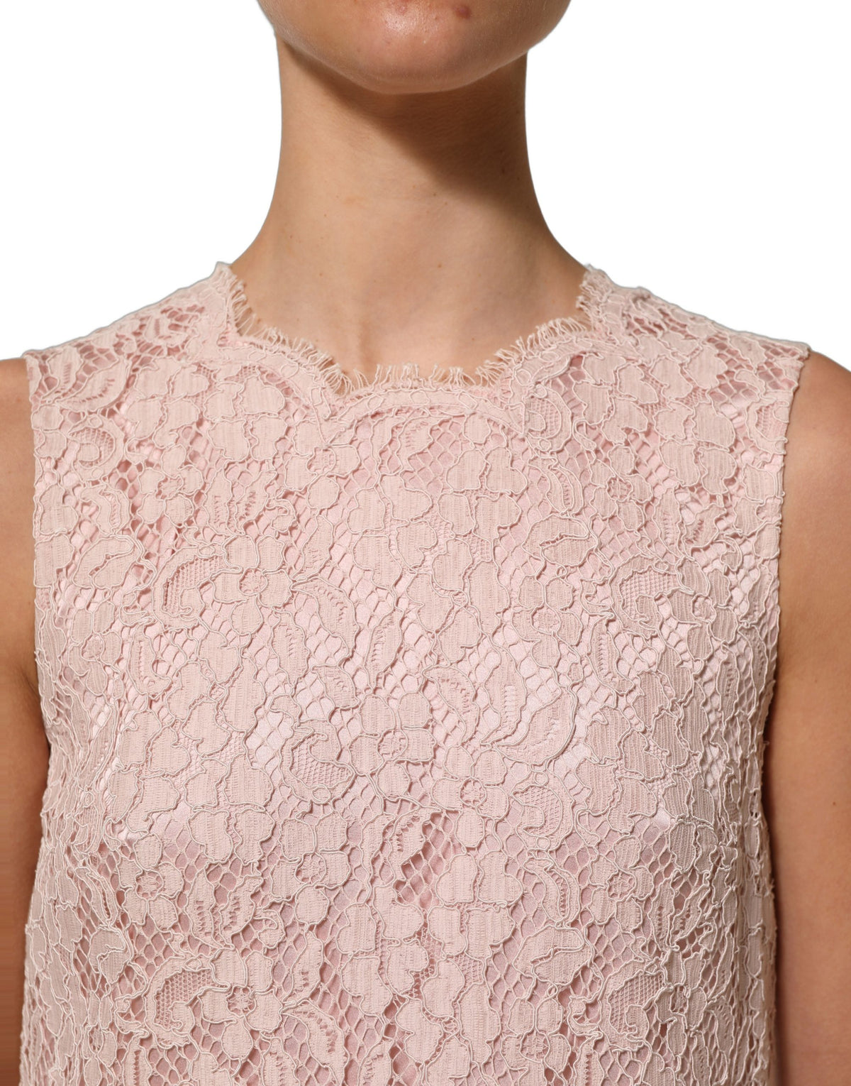 Dolce & Gabbana Rosa Baumwolle Blumen-Spitze Ärmelloses Minikleid