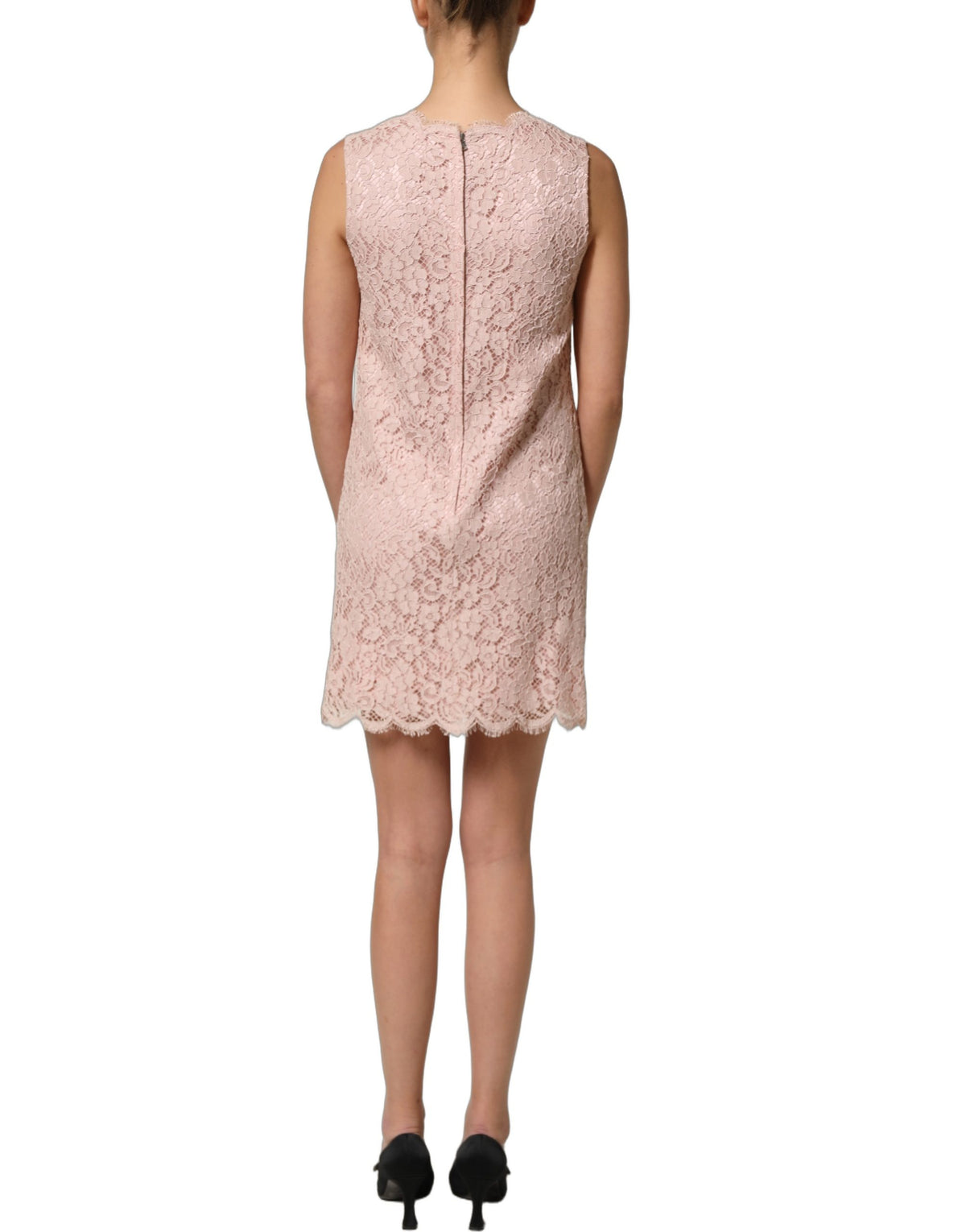 Dolce & Gabbana Rosa Baumwolle Blumen-Spitze Ärmelloses Minikleid