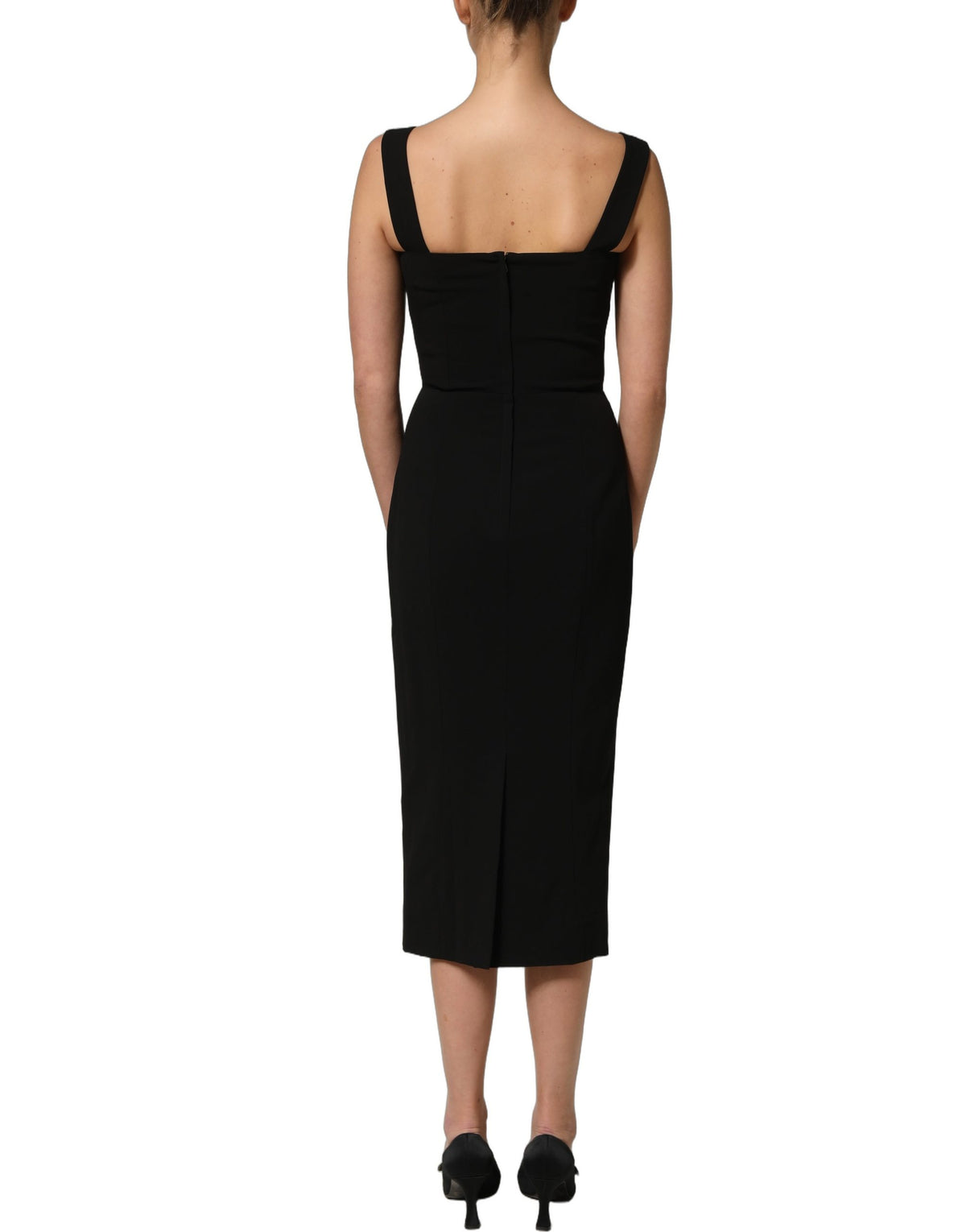 Dolce & Gabbana Schwarzes Etuikleid Midi aus Viskose mit Stretch-Anteil