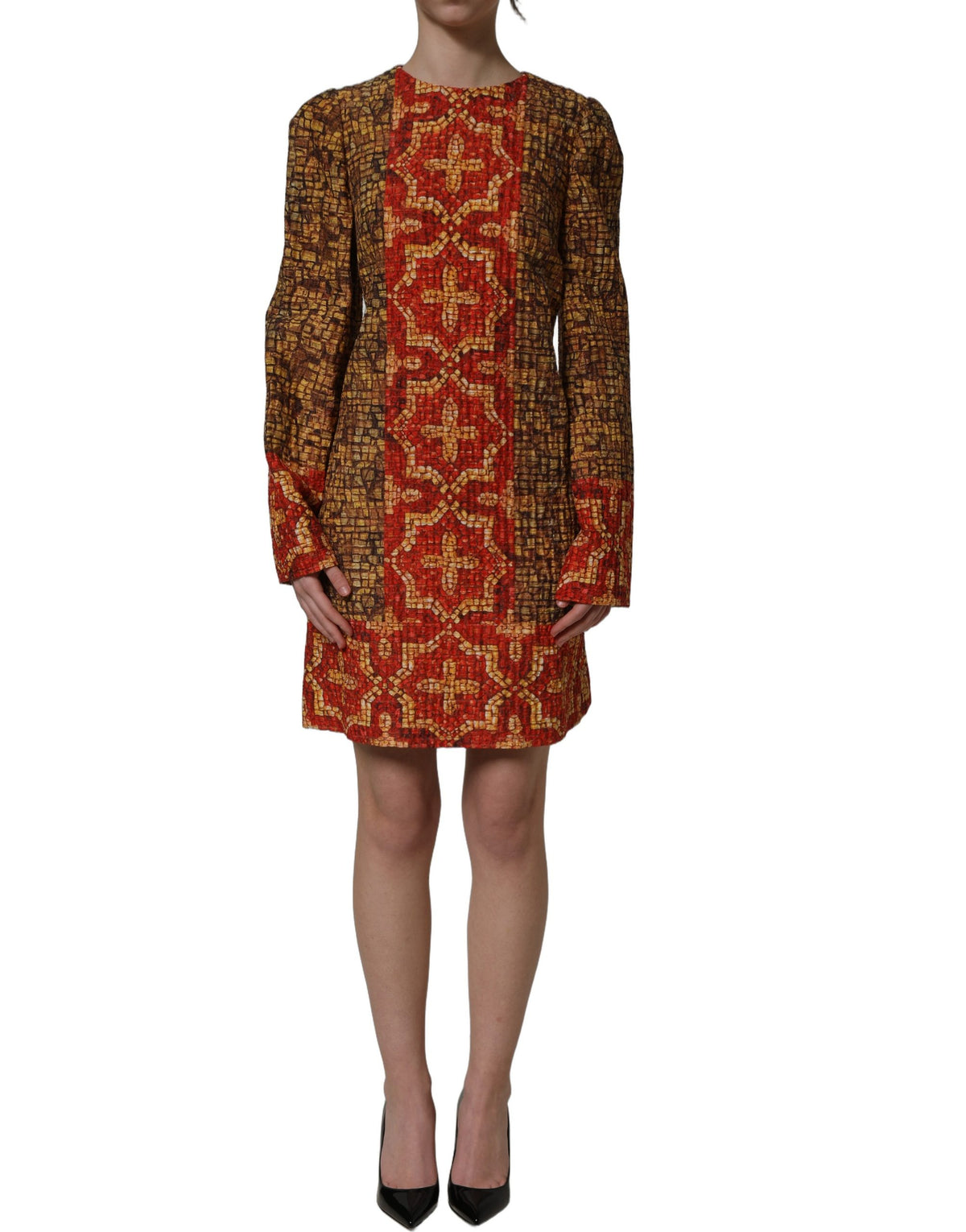 Dolce & Gabbana Mini-Kleid mit langen Ärmeln und mehrfarbigem Mosaikmuster