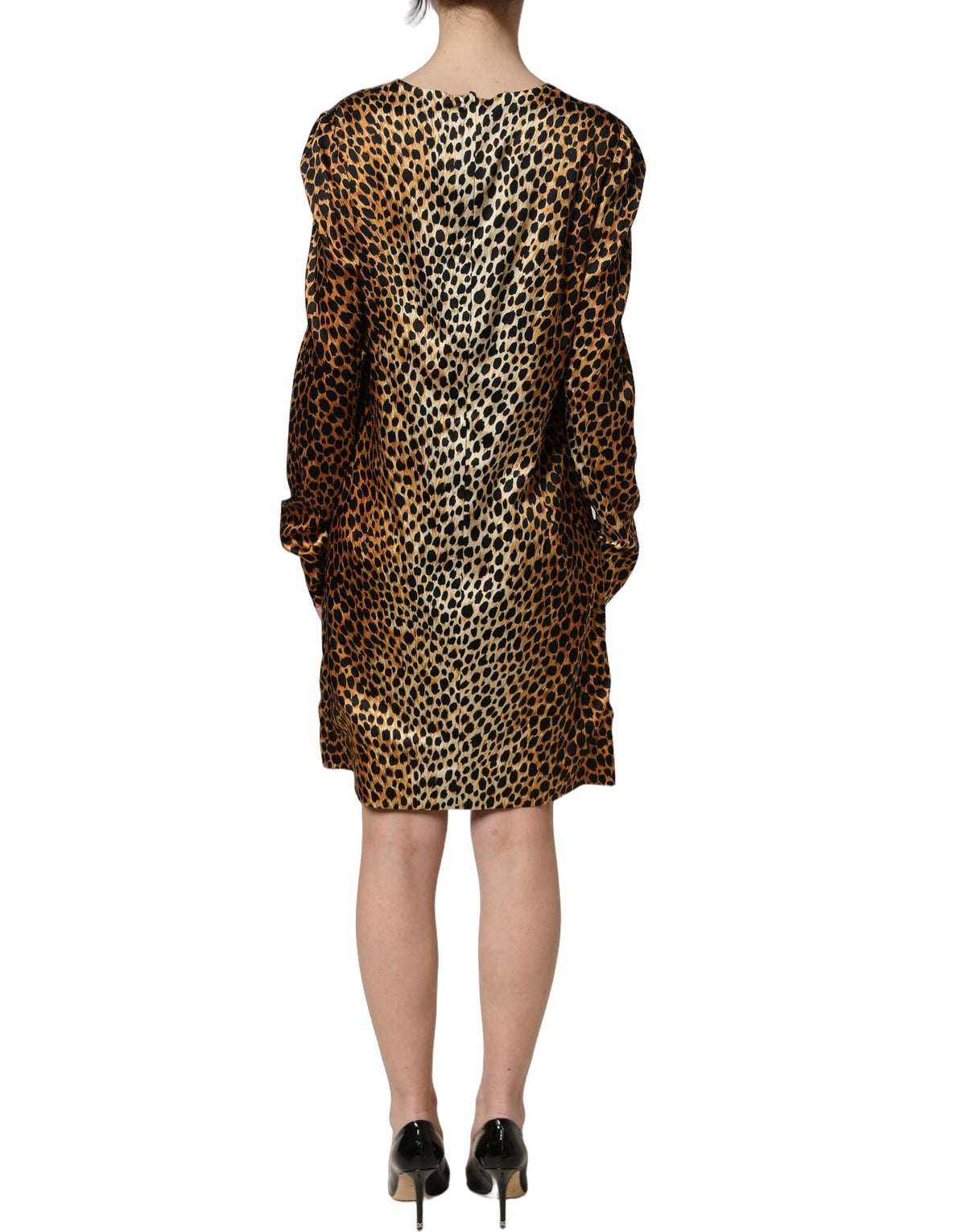 Dolce & Gabbana Braunes Langärmliges Minikleid mit Ozelot-Print