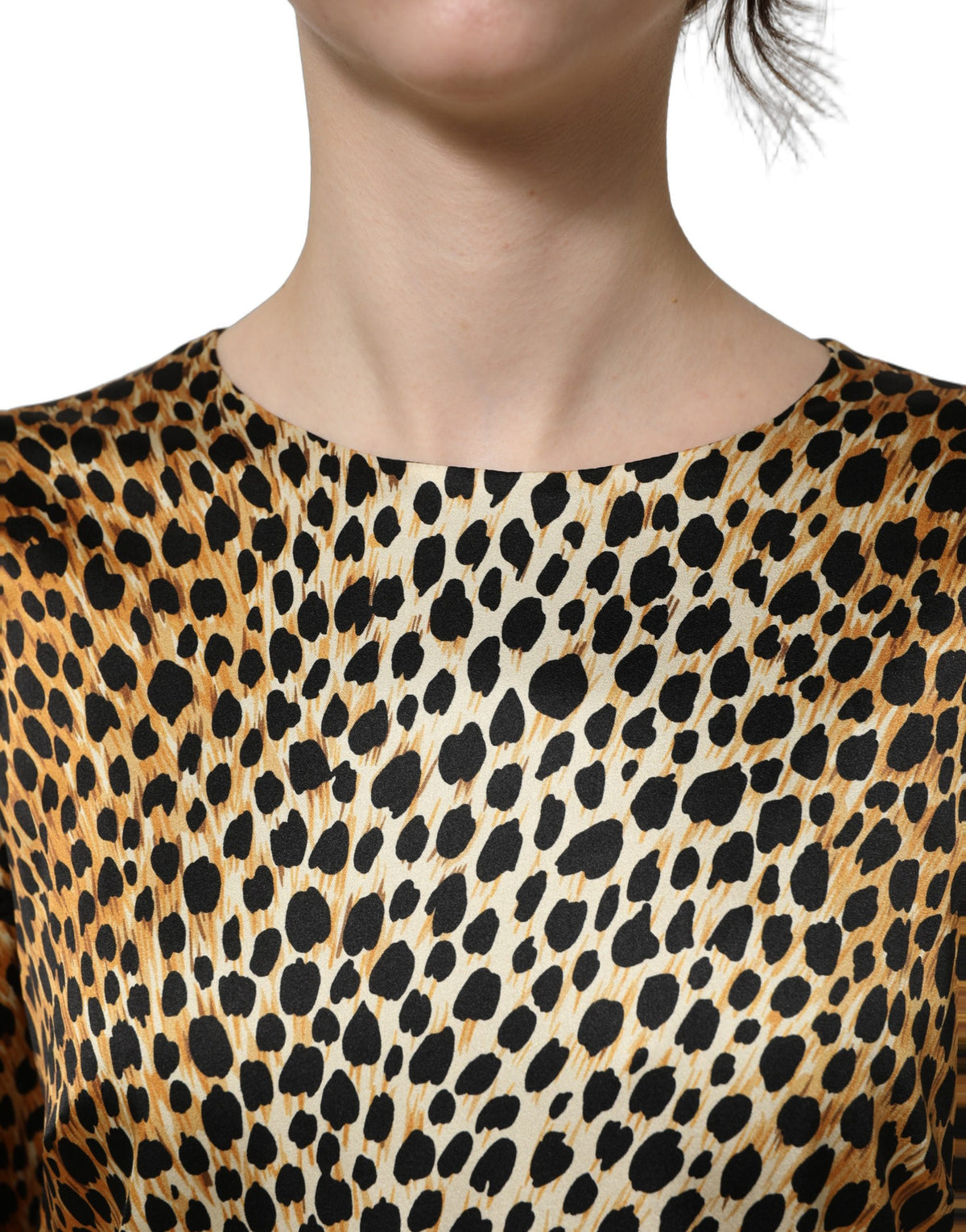 Dolce & Gabbana Braunes Langärmliges Minikleid mit Ozelot-Print