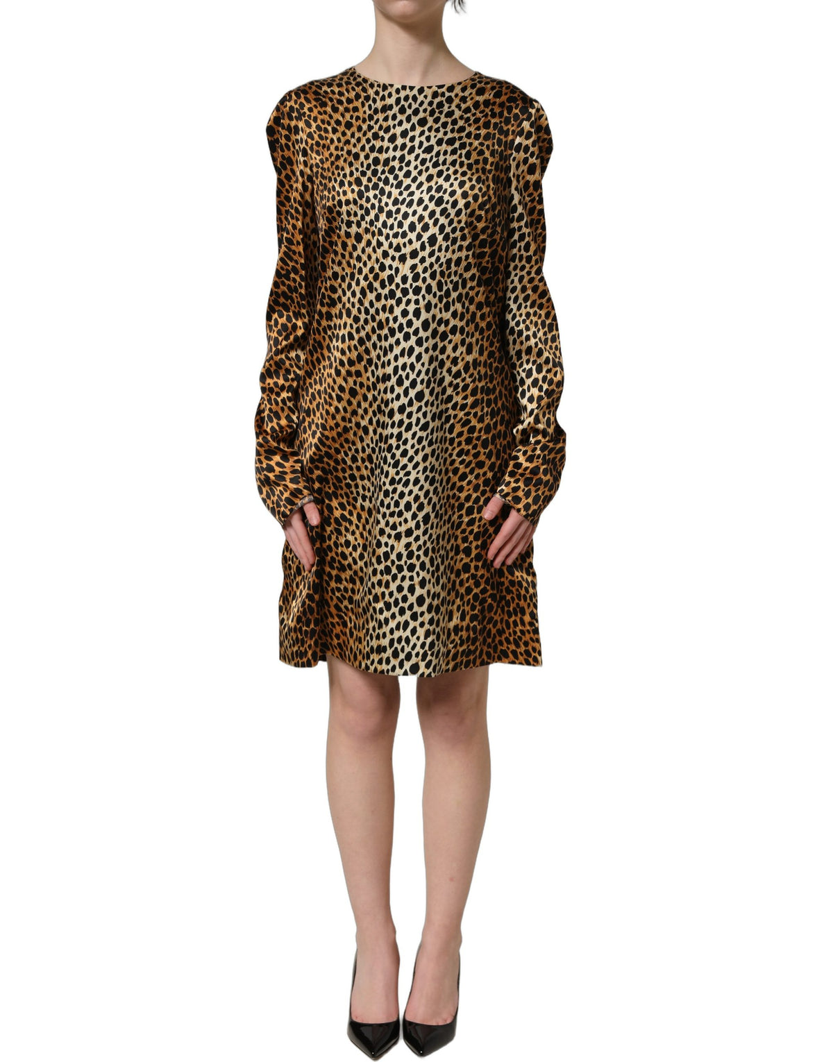 Dolce & Gabbana Braunes Langärmliges Minikleid mit Ozelot-Print