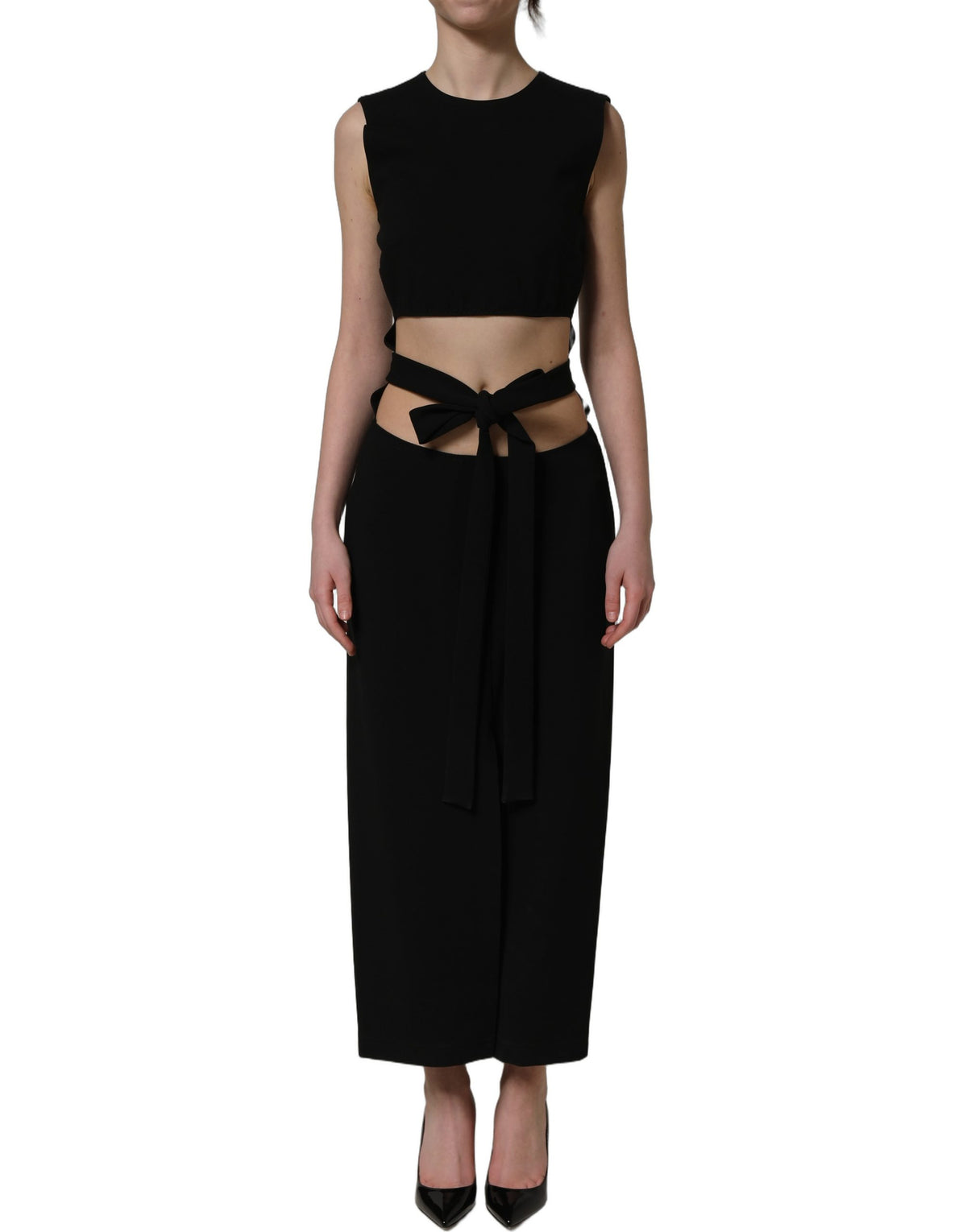 Dolce & Gabbana Schwarzes ärmelloses Maxi-Kleid mit Cut-Out-Details