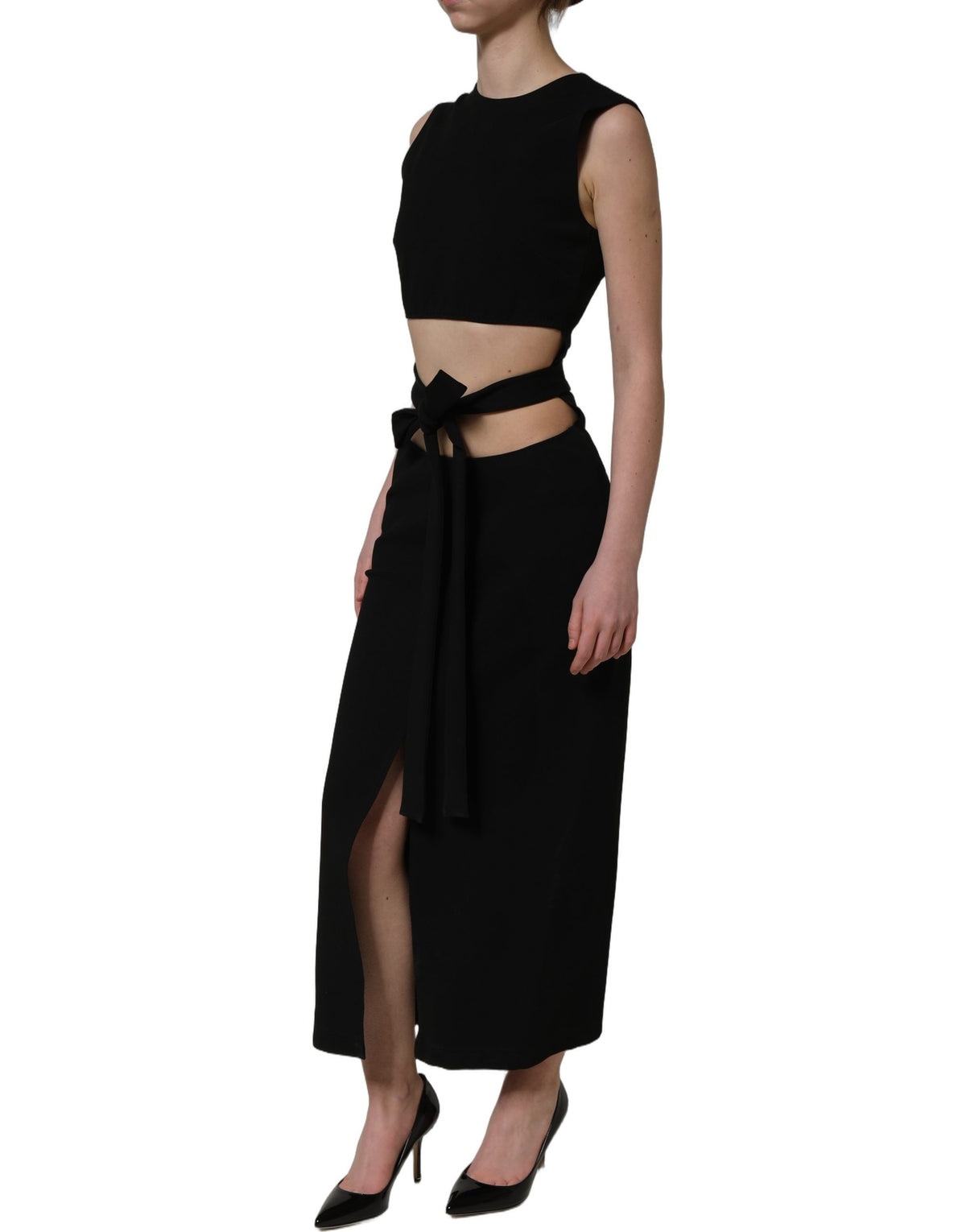 Dolce & Gabbana Schwarzes ärmelloses Maxi-Kleid mit Cut-Out-Details