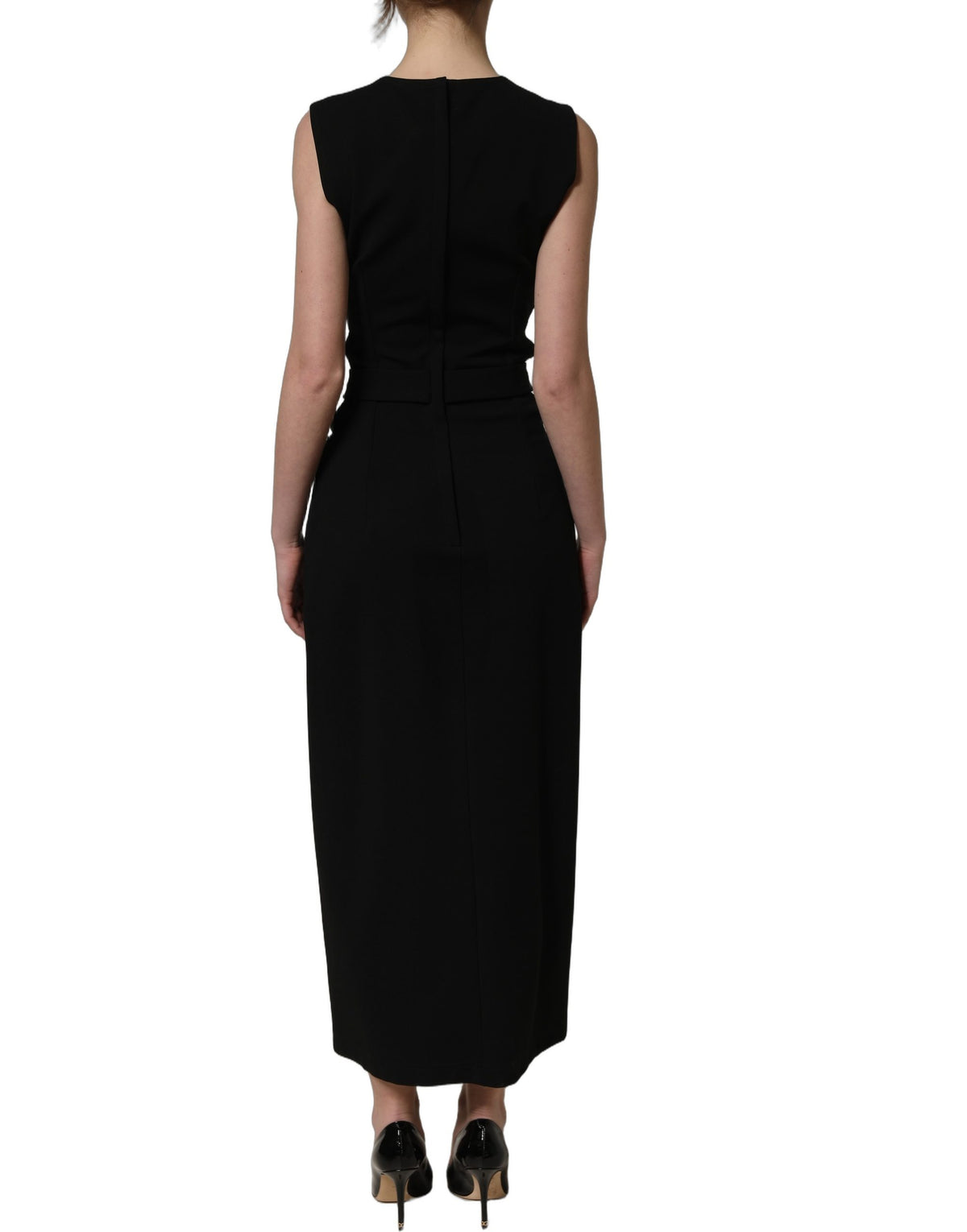 Dolce & Gabbana Schwarzes ärmelloses Maxi-Kleid mit Cut-Out-Details