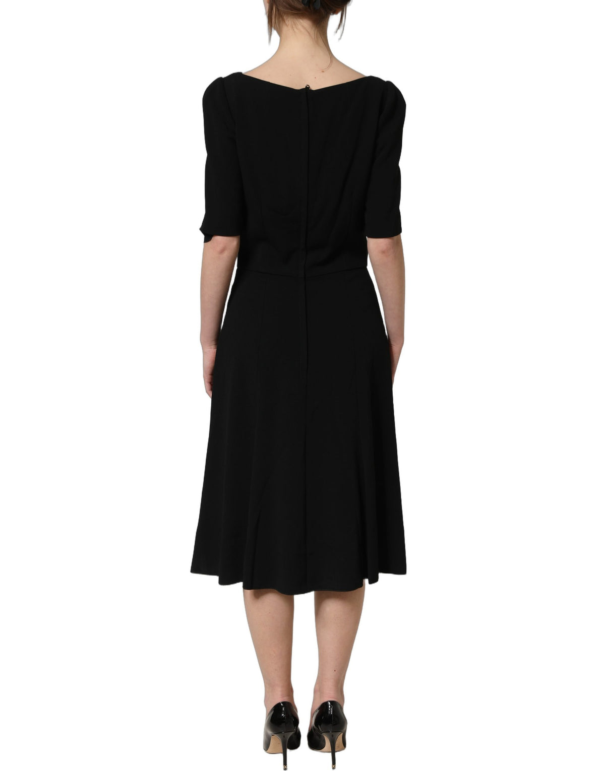 Dolce & Gabbana Schwarzes Viskose A-Linien Midikleid mit kurzen Ärmeln
