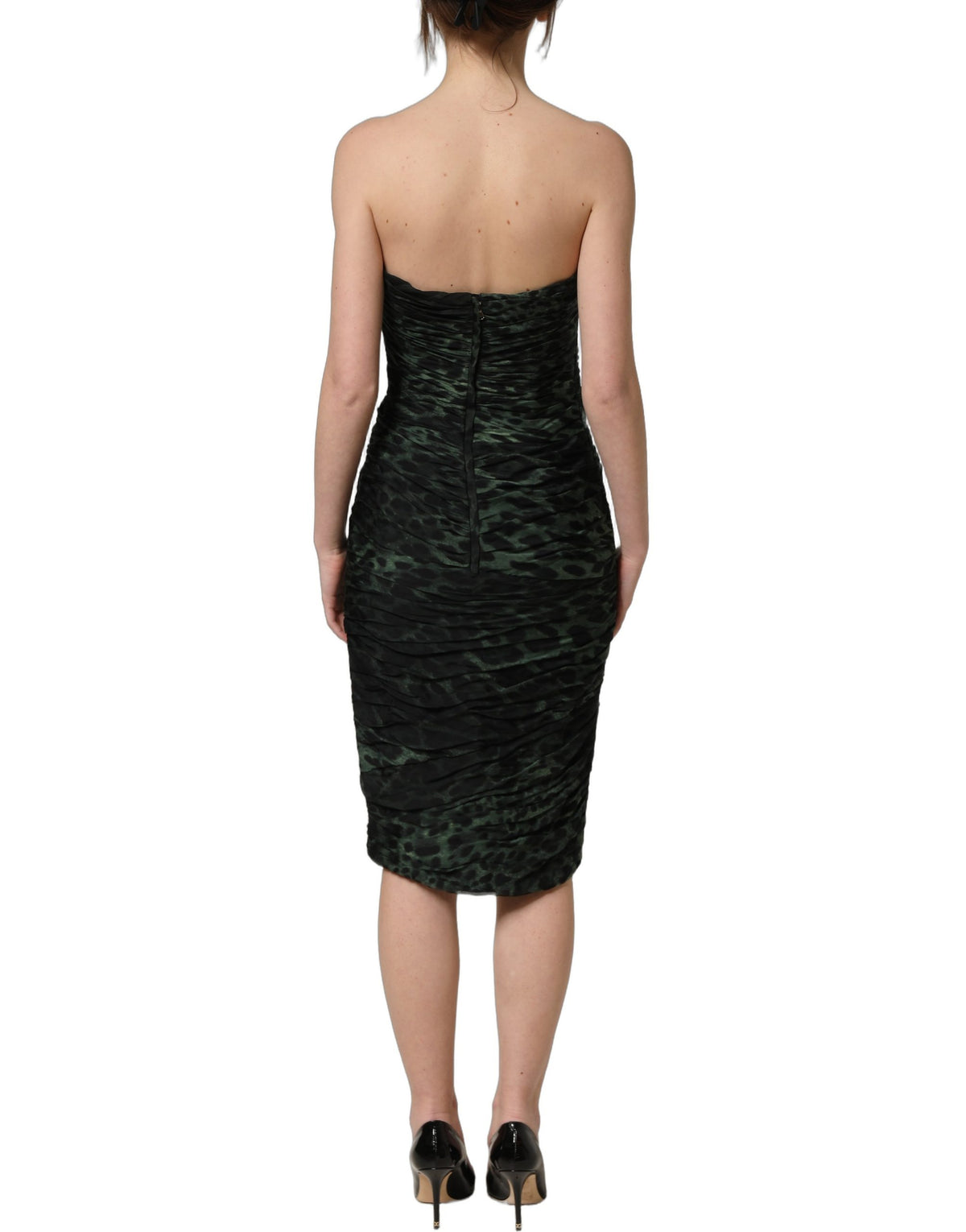 Dolce & Gabbana grünes Leoparden-Bustier-Kleid mit Drapierungen