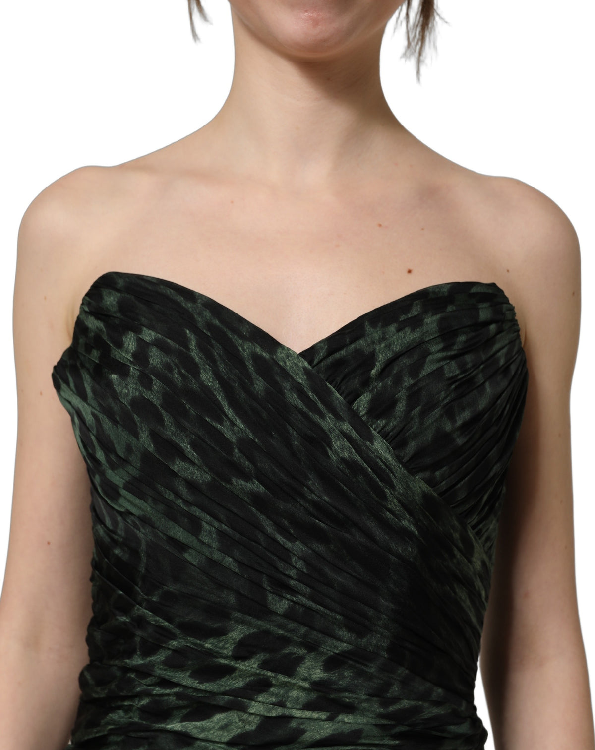 Dolce & Gabbana grünes Leoparden-Bustier-Kleid mit Drapierungen