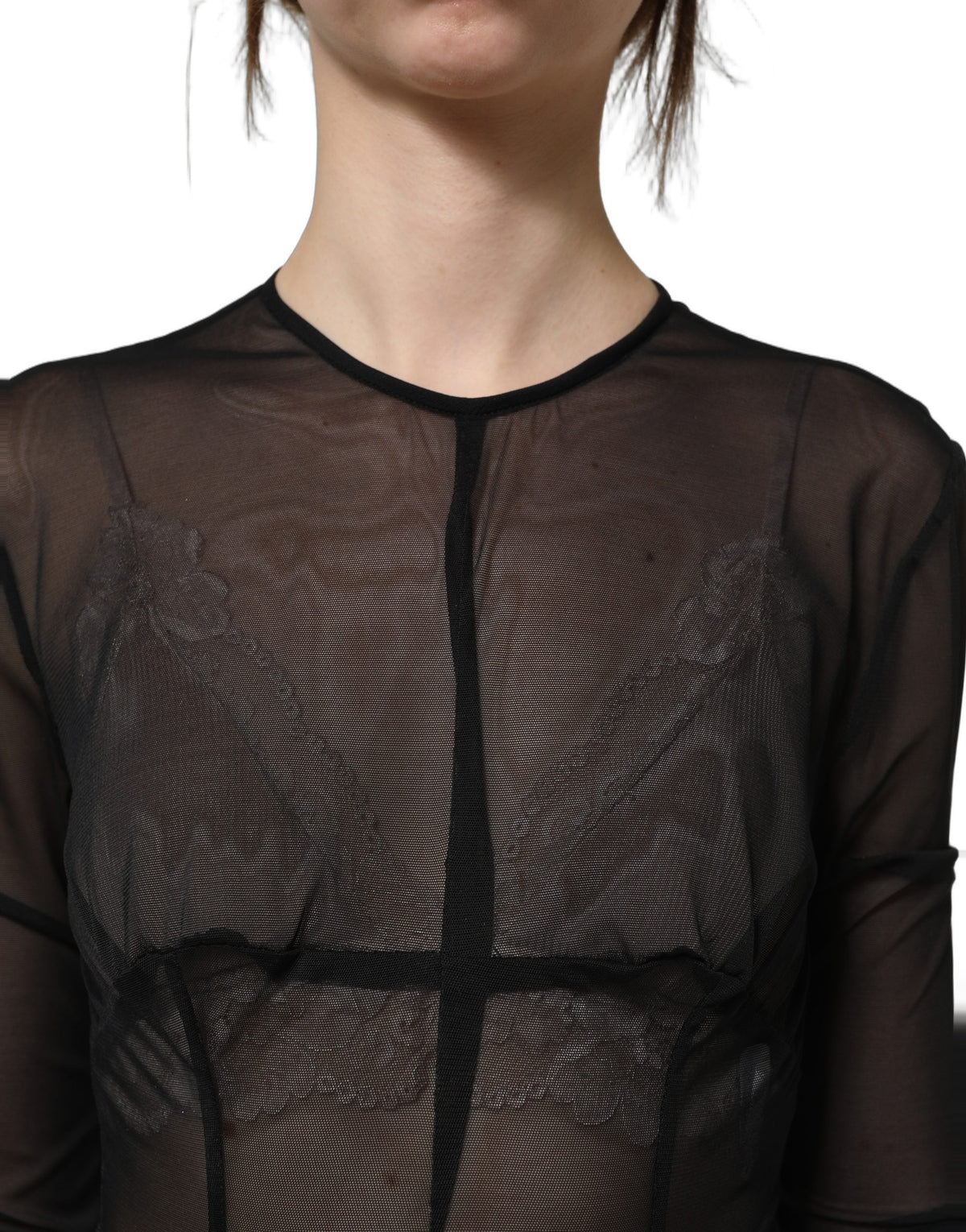 Dolce & Gabbana Schwarzes, langärmeliges, transparentes, eng anliegendes Maxikleid