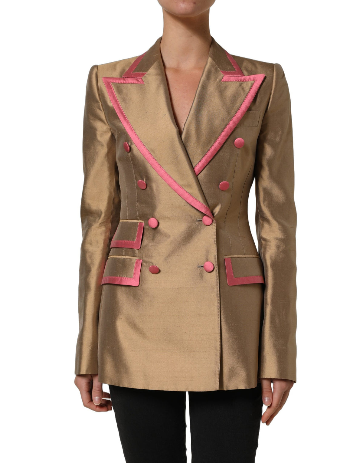 Dolce & Gabbana Goldene Seidenjacke im Zweireiher-Stil