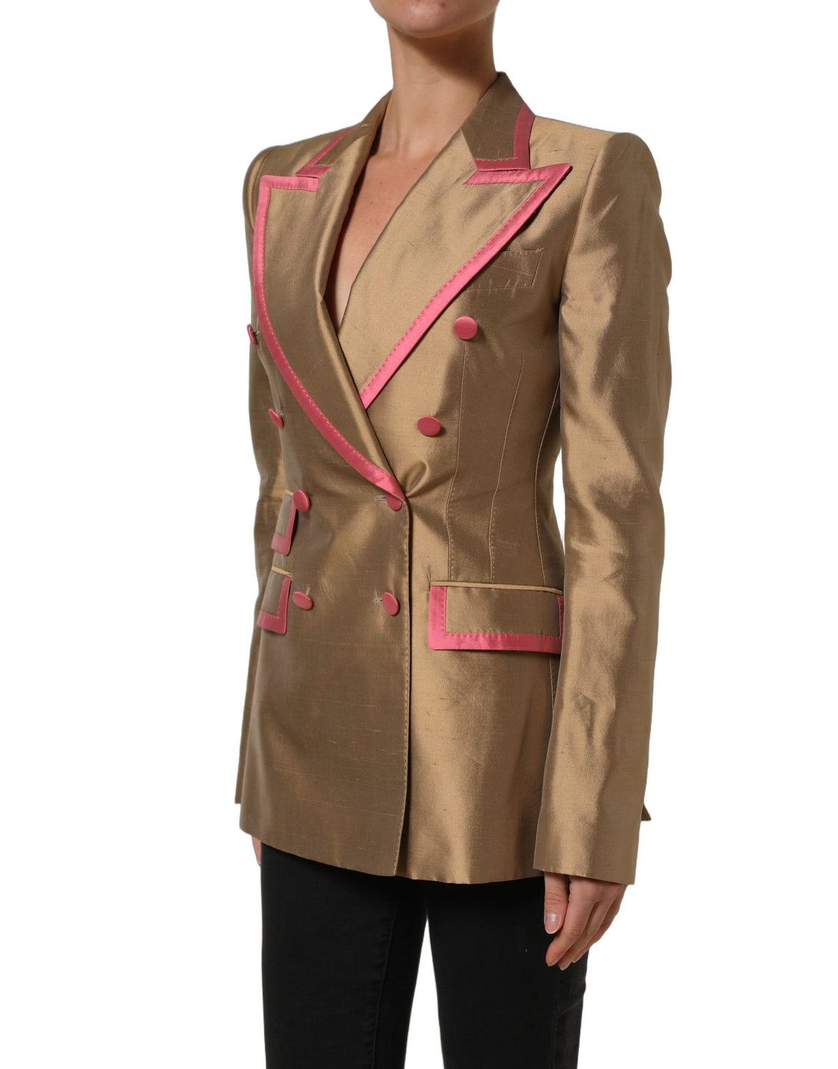 Dolce & Gabbana Goldene Seidenjacke im Zweireiher-Stil