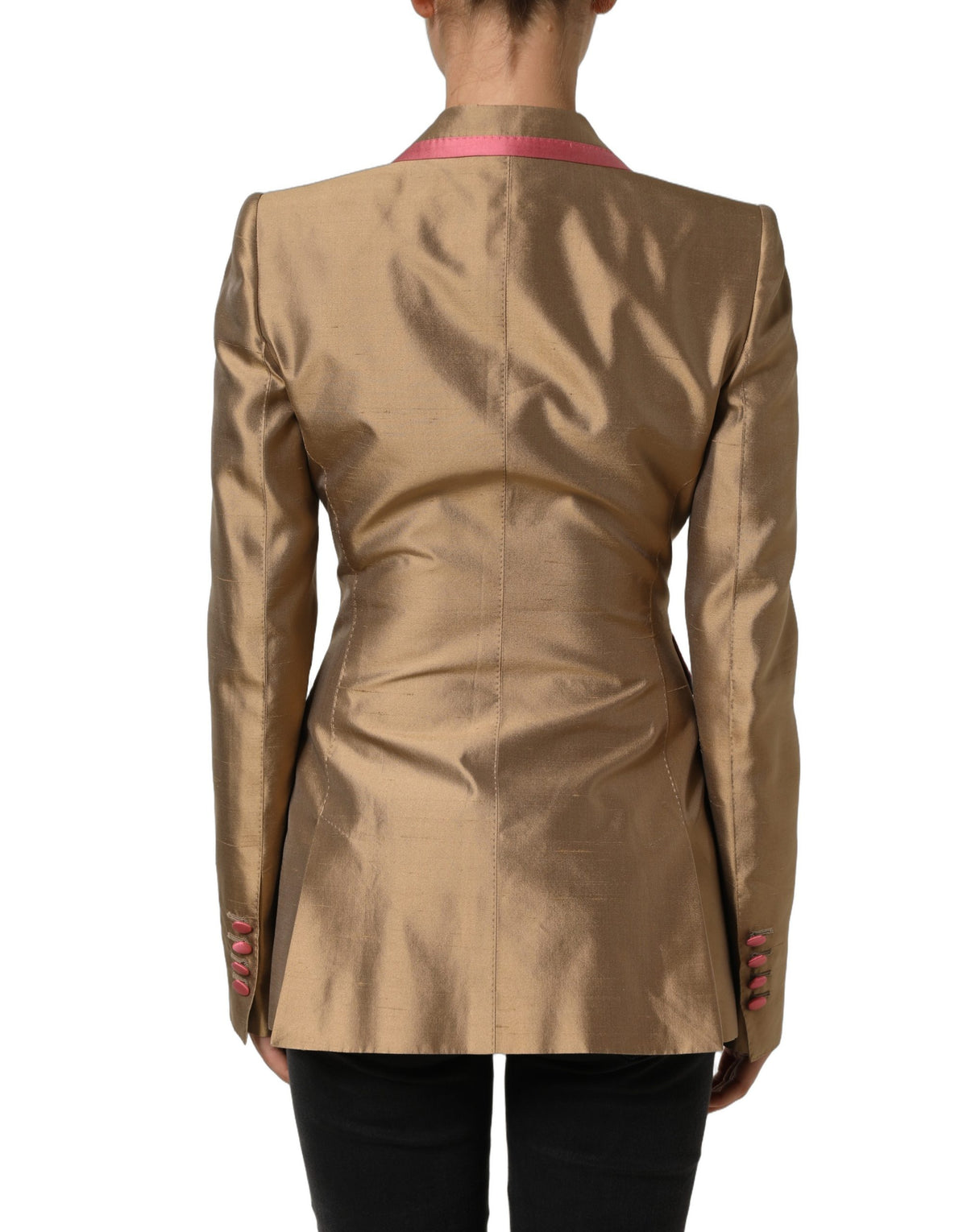 Dolce & Gabbana Goldene Seidenjacke im Zweireiher-Stil