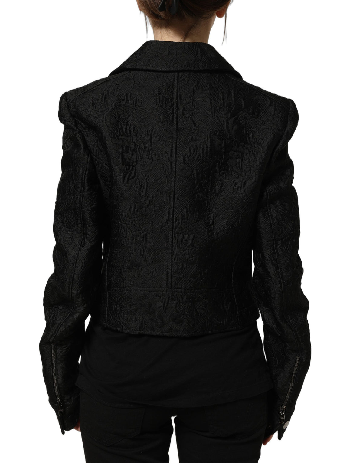 Dolce & Gabbana Schwarze florale Brokat-Bikerblousonjacke