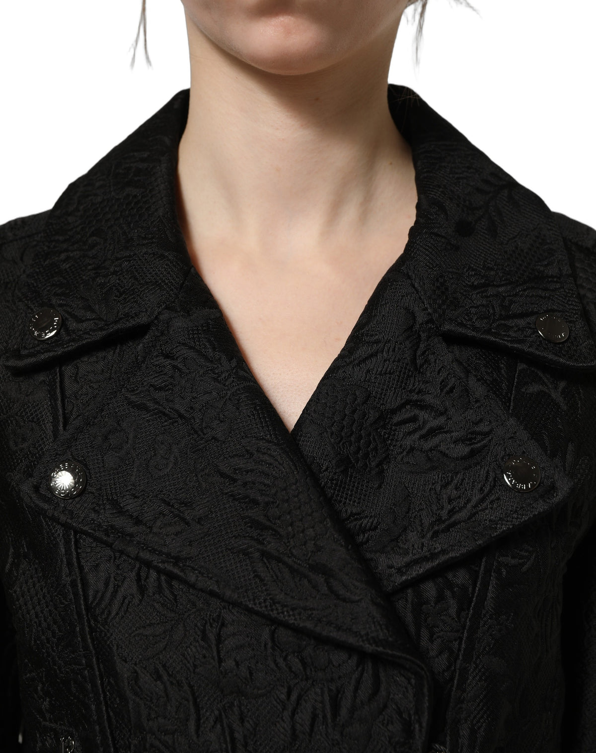 Dolce & Gabbana Schwarze florale Brokat-Bikerblousonjacke