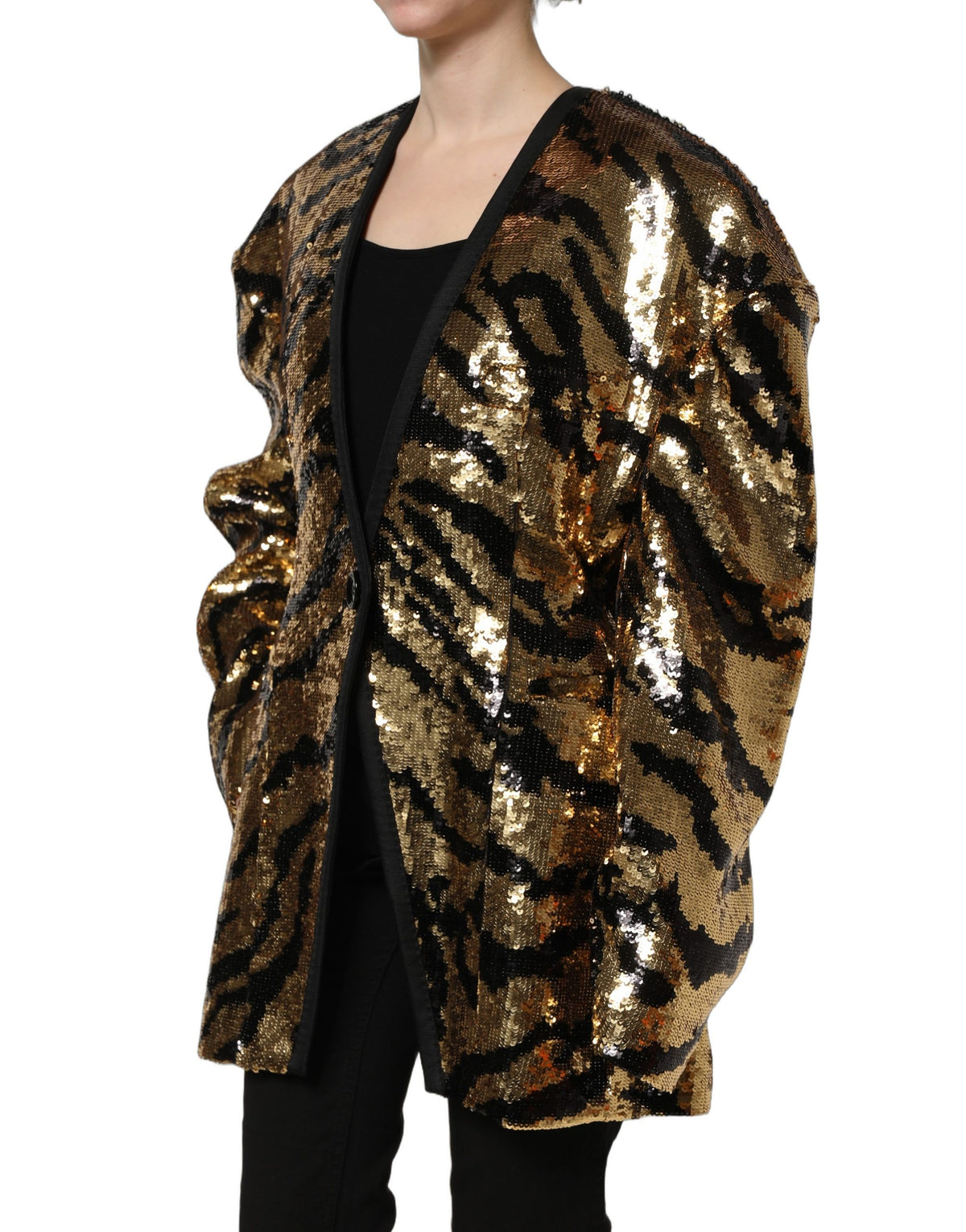 Dolce & Gabbana Schwarzer Blazer mit Tigerstreifen aus Goldpailletten