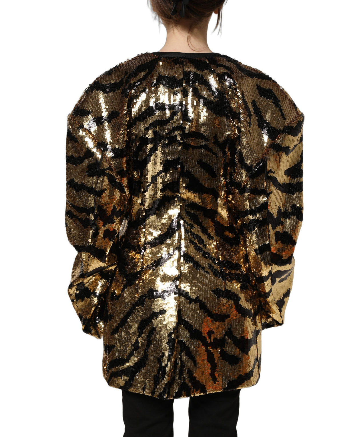 Dolce & Gabbana Schwarzer Blazer mit Tigerstreifen aus Goldpailletten