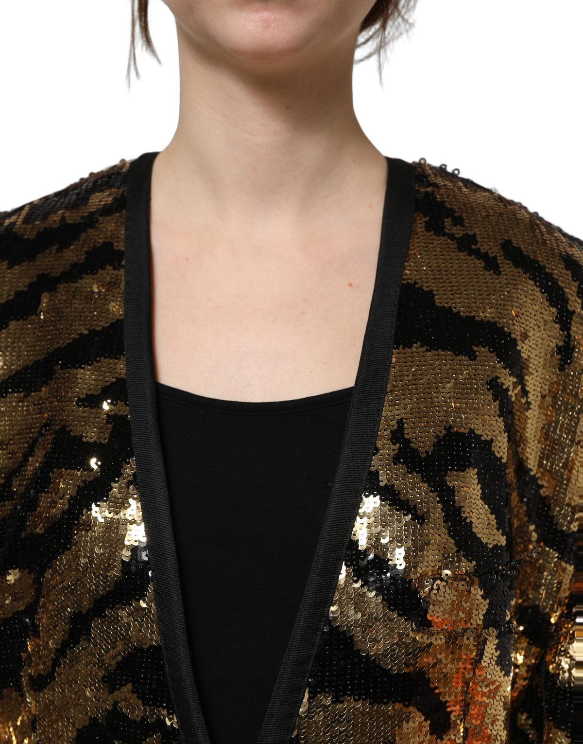 Dolce & Gabbana Schwarzer Blazer mit Tigerstreifen aus Goldpailletten