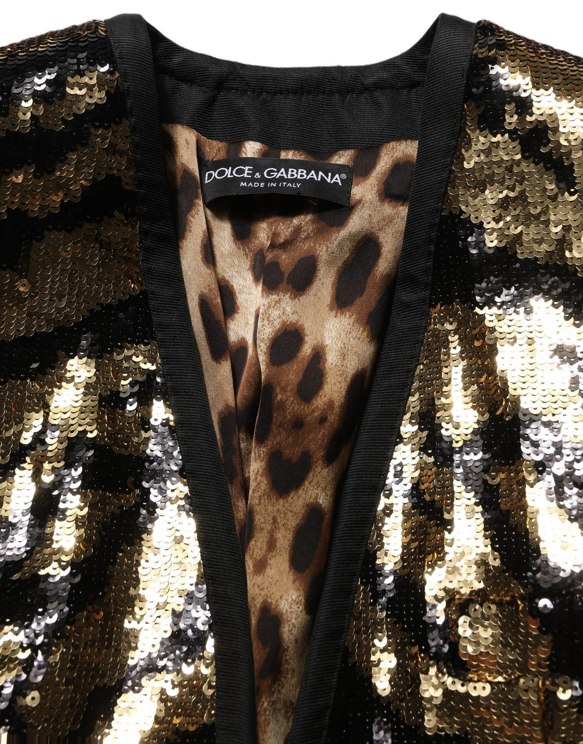 Dolce & Gabbana Schwarzer Blazer mit Tigerstreifen aus Goldpailletten