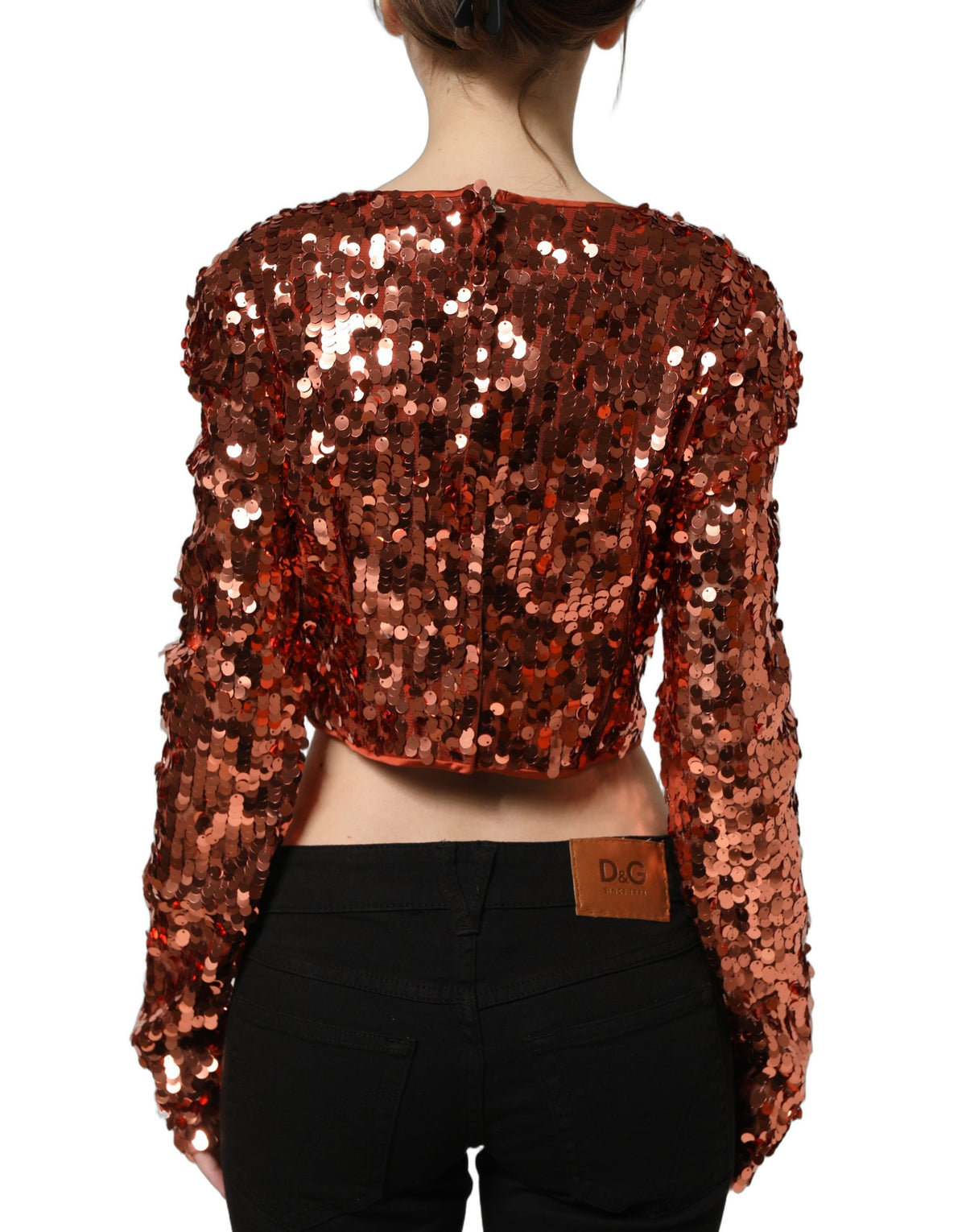 Dolce & Gabbana Rote Paillettenbluse mit langen Ärmeln und bauchfreiem Schnitt