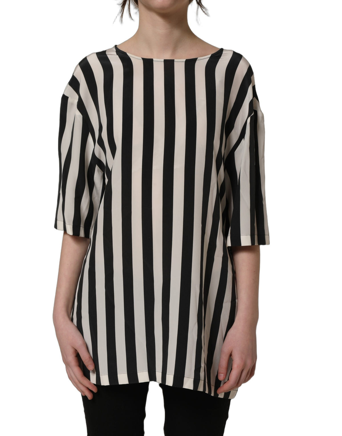 Dolce & Gabbana Bluse mit Rundhalsausschnitt, schwarz-weiß gestreift