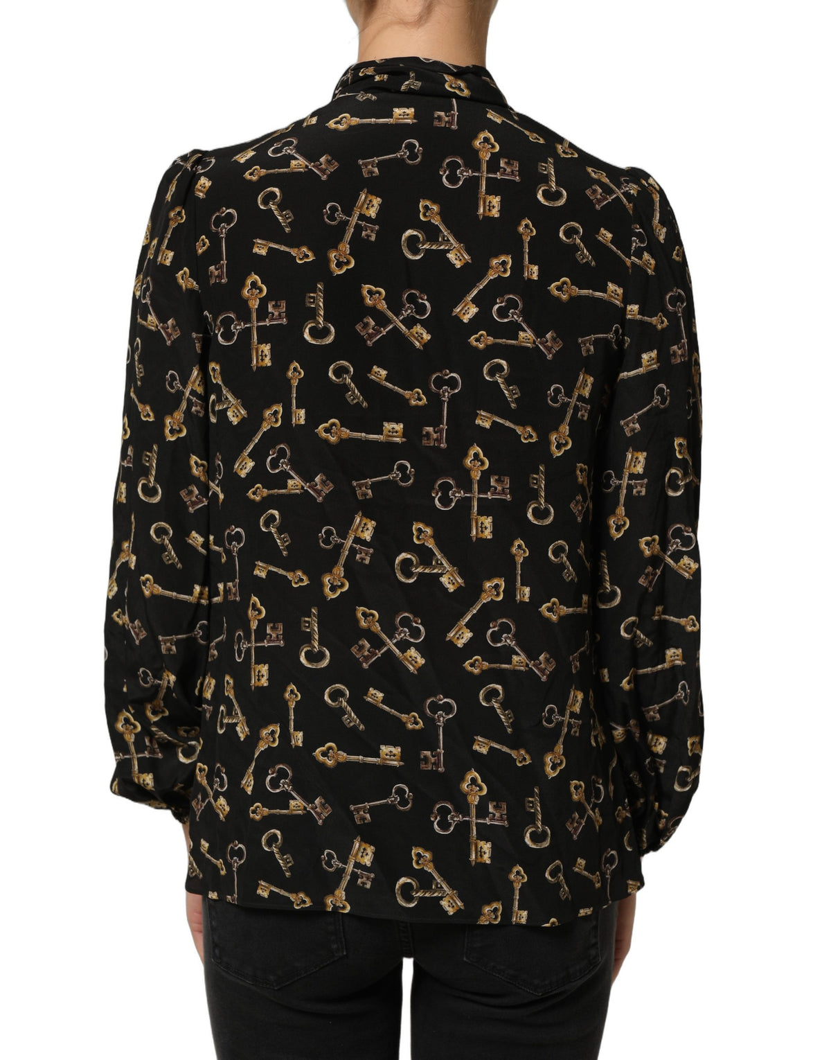 Dolce & Gabbana Seidenbluse mit Black Keys Print und Schleifenkragen