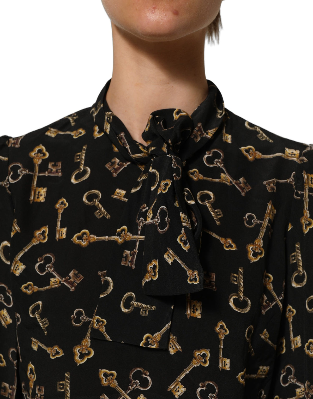 Dolce & Gabbana Seidenbluse mit Black Keys Print und Schleifenkragen