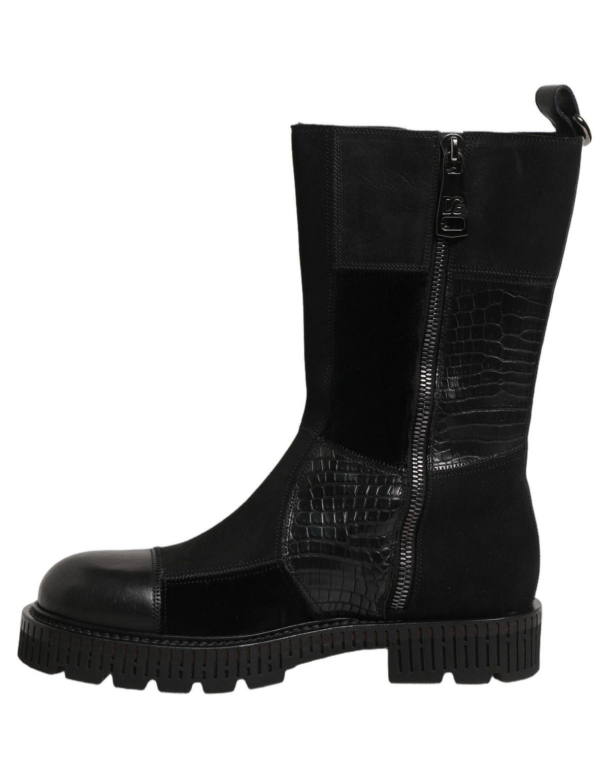 Dolce & Gabbana Schwarze Patchwork-Leder Mid-Calf Stiefel Schuhe