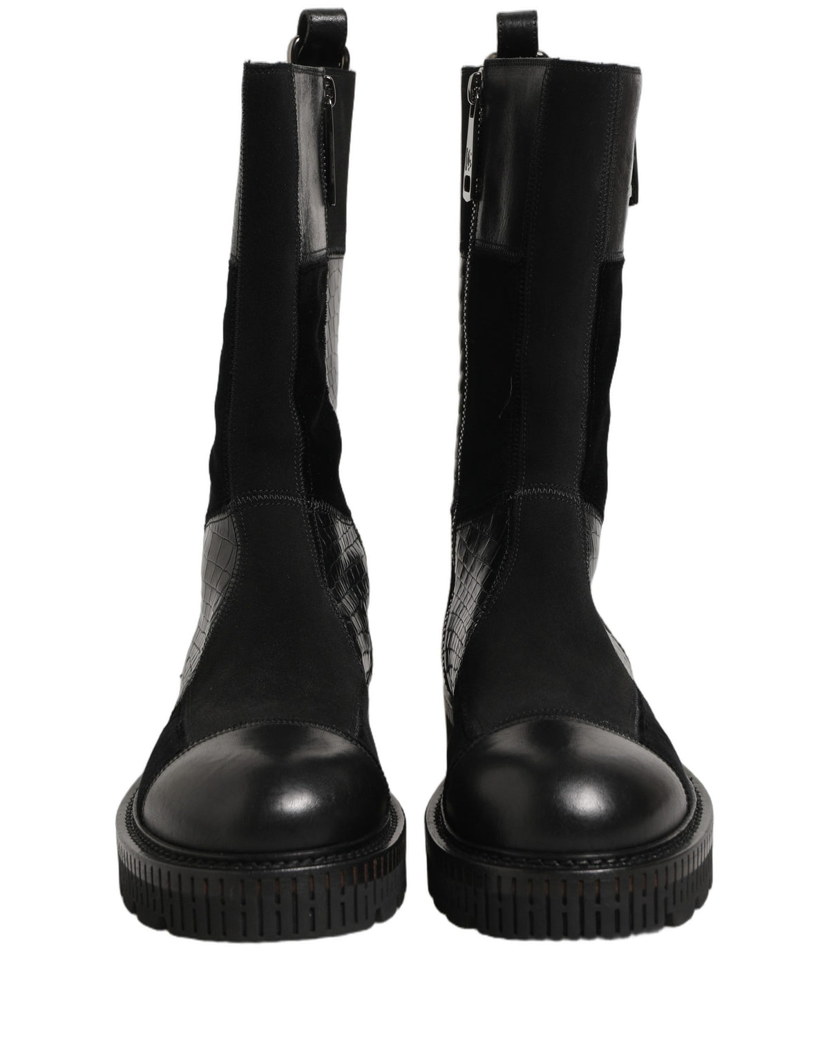 Dolce & Gabbana Schwarze Patchwork-Leder Mid-Calf Stiefel Schuhe