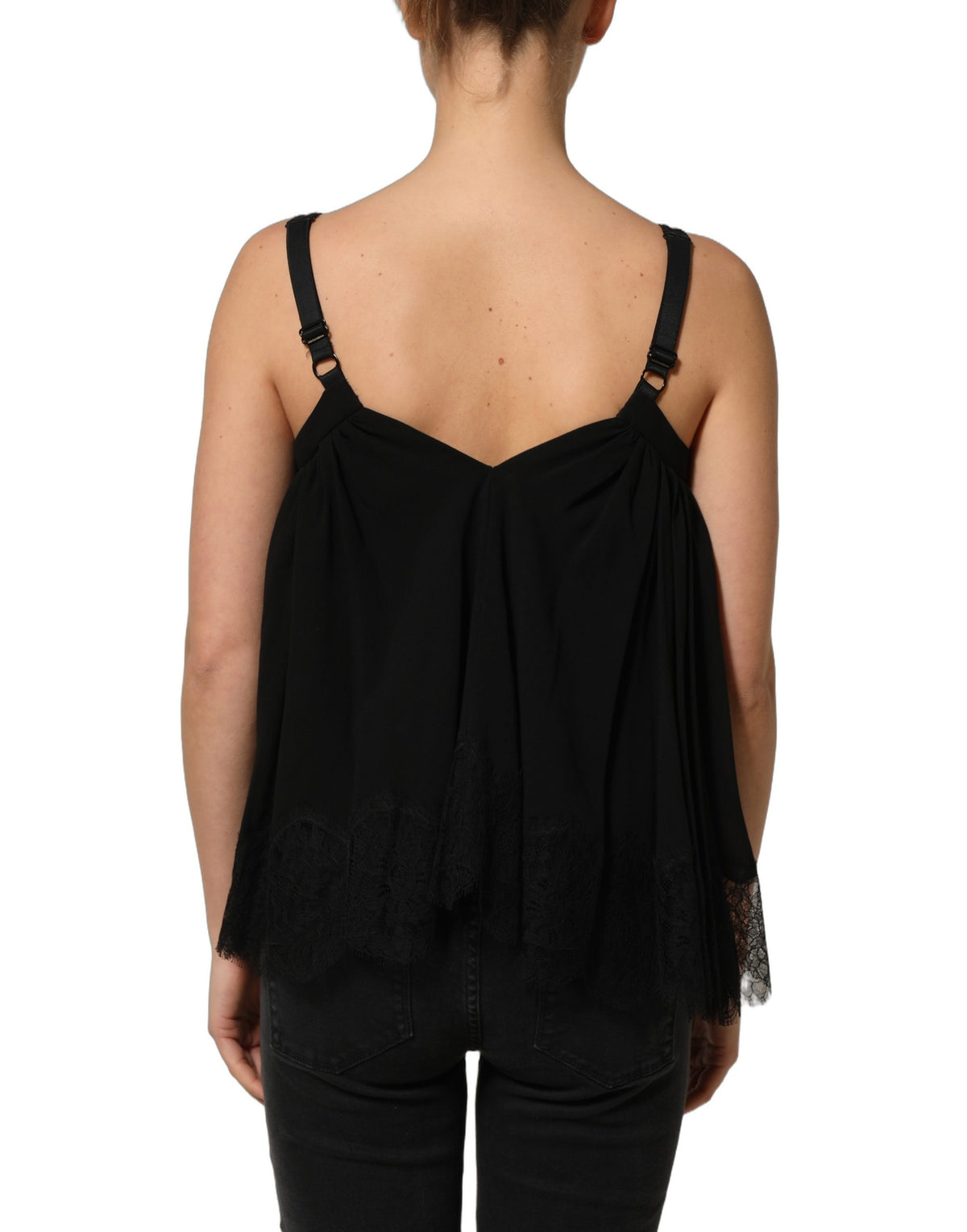 Dolce & Gabbana Schwarzes ärmelloses Tanktop aus floraler Spitze