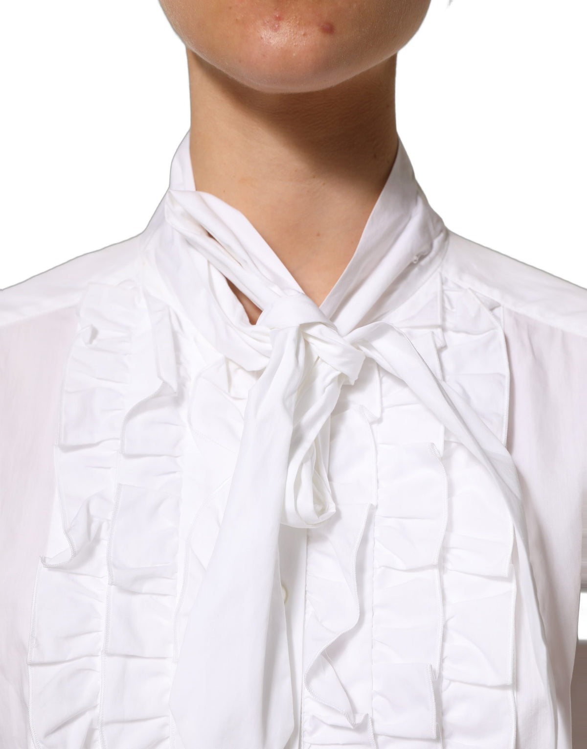 Dolce & Gabbana Weiße Bluse mit Rüschenlatz und langen Ärmeln