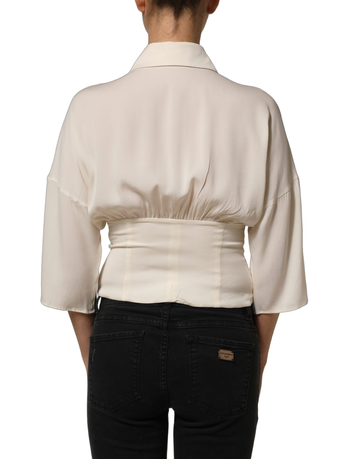 Dolce & Gabbana Off-White Bluse mit Ascot-Kragen und langen Ärmeln