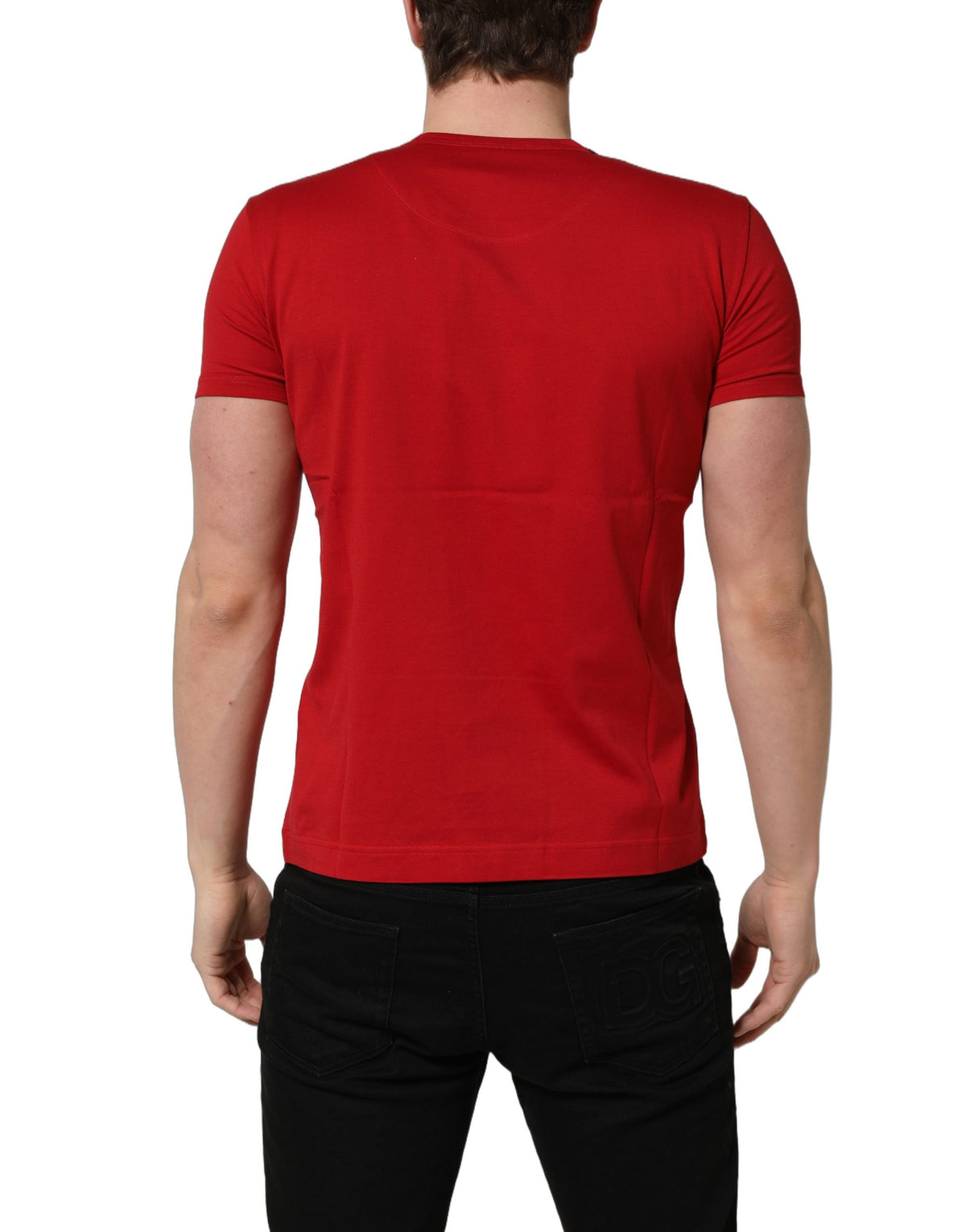 Dolce & Gabbana Rotes Baumwoll-T-Shirt mit Rundhalsausschnitt „Goodluck 2023“