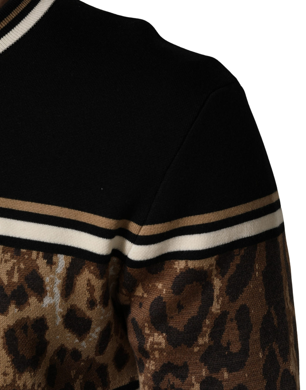 Dolce & Gabbana Schwarzer Leopard Crew Neck Herren Pullover aus Wolle