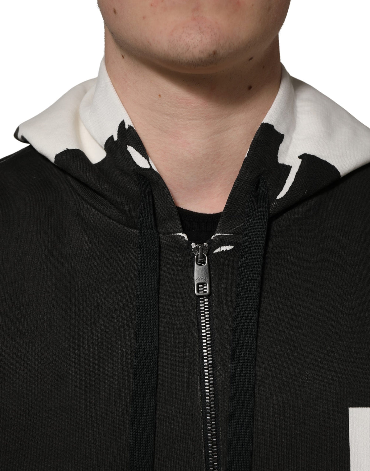 Dolce & Gabbana Schwarzer Kapuzenpullover aus Baumwolle mit Logo und durchgehendem Reißverschluss