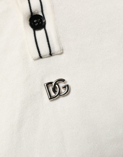 Dolce & Gabbana White Cotton Blend Men Polo Pullover Sweater