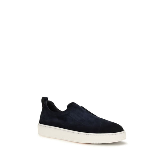 Santoni Blue Calf Leather Bos Taurus Sneakers