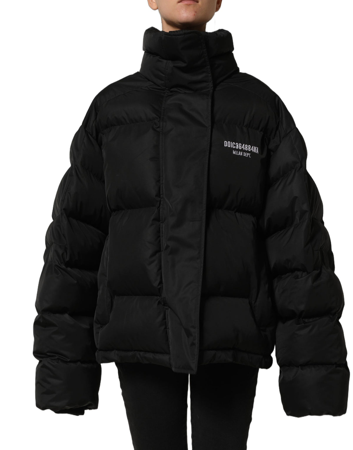 Dolce & Gabbana Schwarze gesteppte Daunenjacke DGVIB3 mit Stickerei