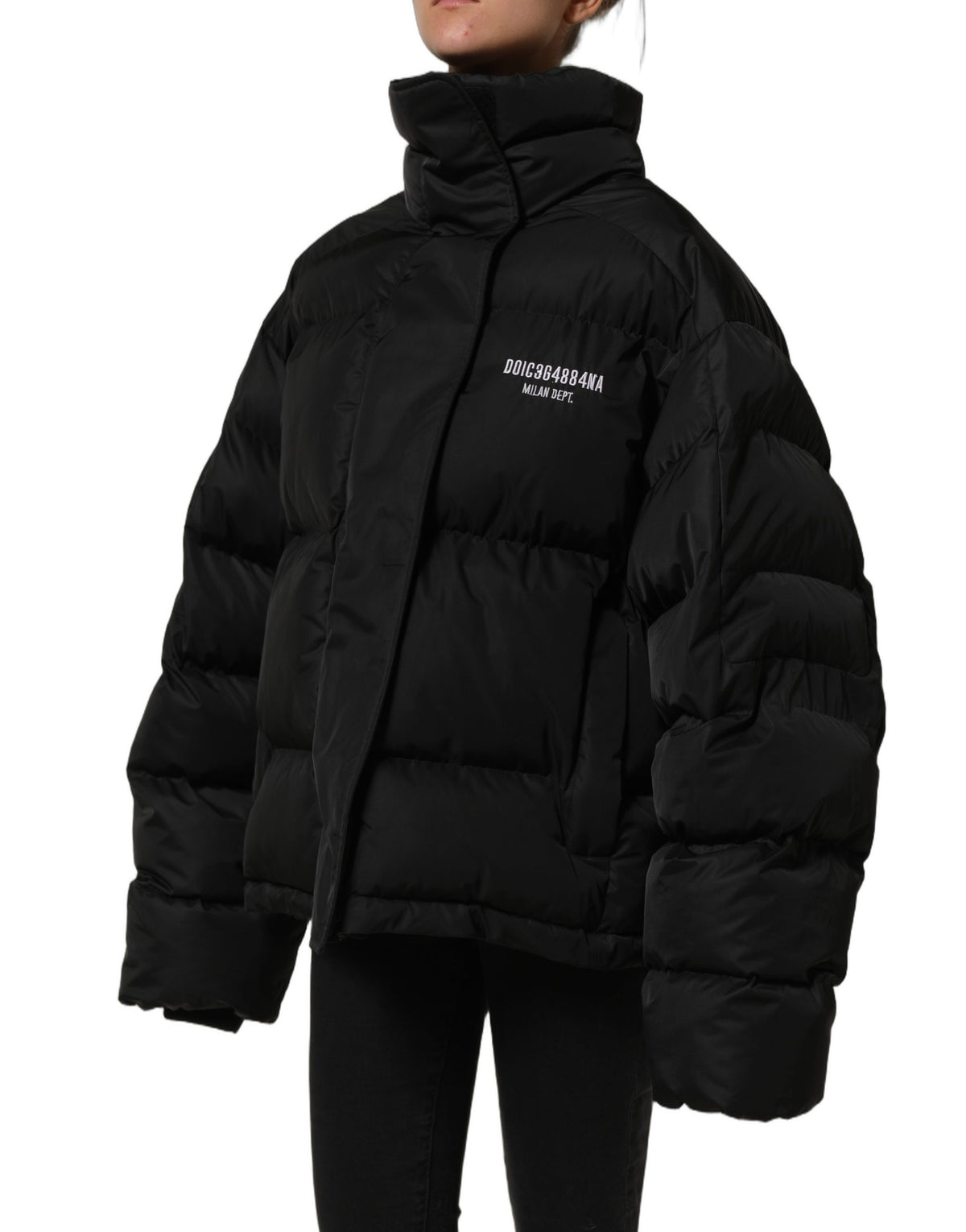 Dolce & Gabbana Schwarze gesteppte Daunenjacke DGVIB3 mit Stickerei
