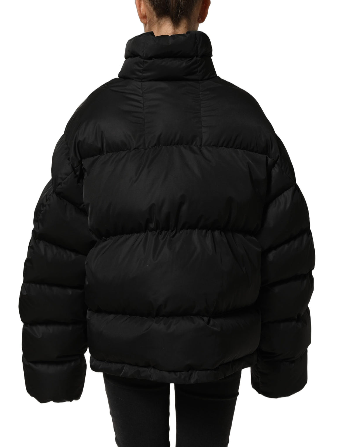 Dolce & Gabbana Schwarze gesteppte Daunenjacke DGVIB3 mit Stickerei