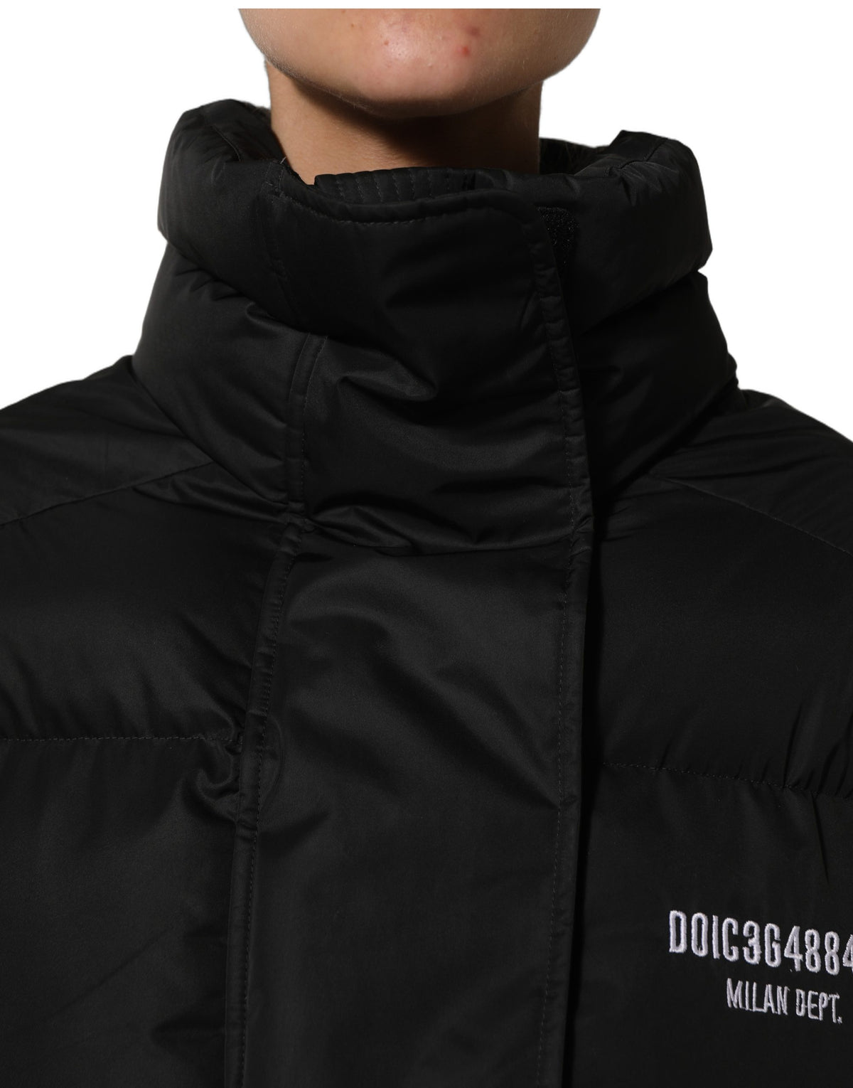 Dolce & Gabbana Schwarze gesteppte Daunenjacke DGVIB3 mit Stickerei