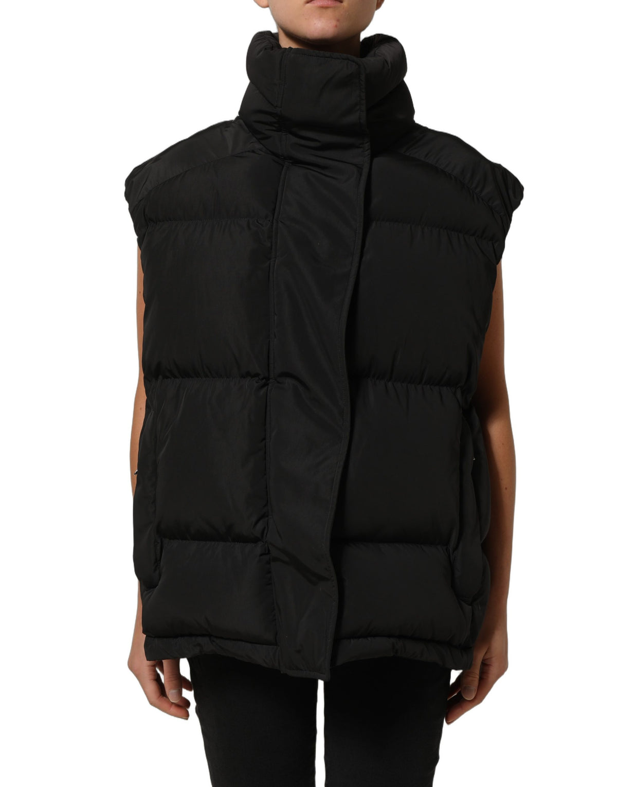 Dolce & Gabbana Schwarze ärmellose Herren-Steppjacke aus Polyester